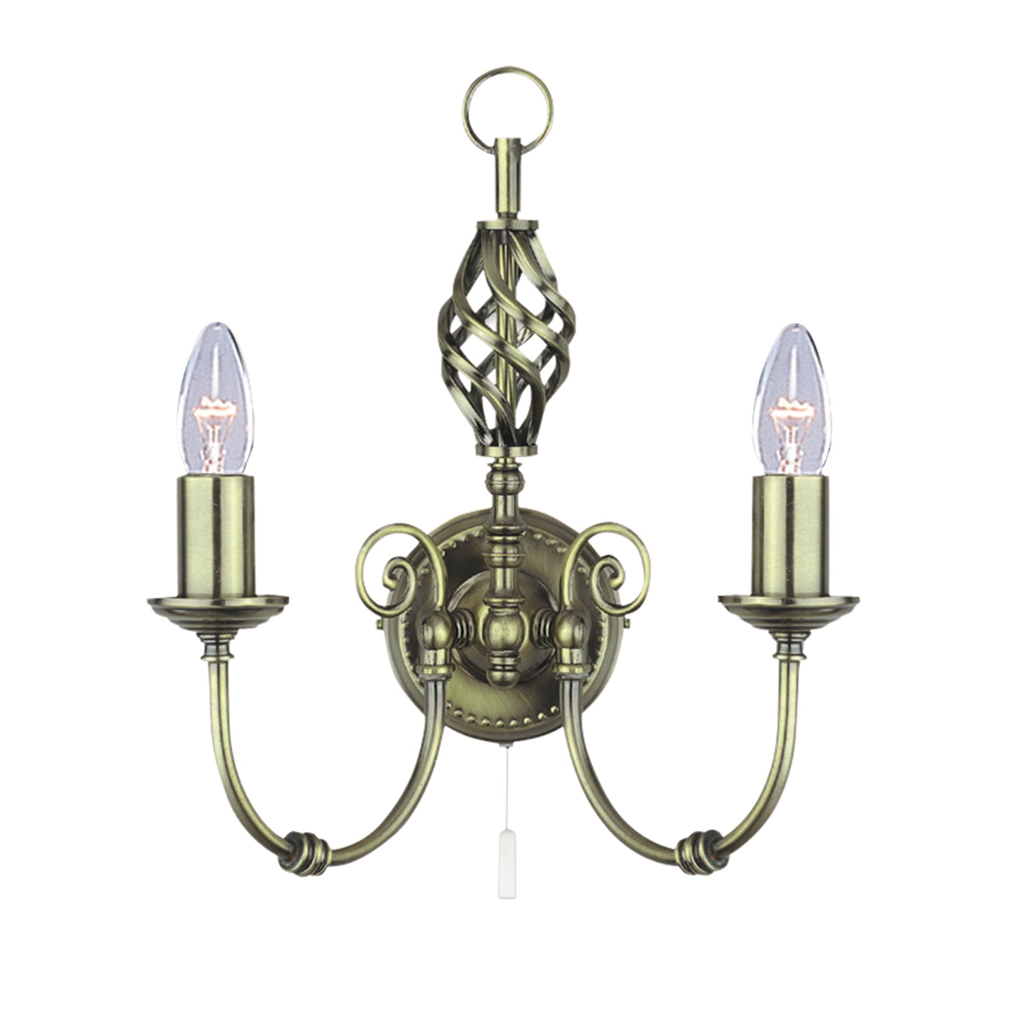 Searchlight Zara 2 Light Wall Light - Antique Brass