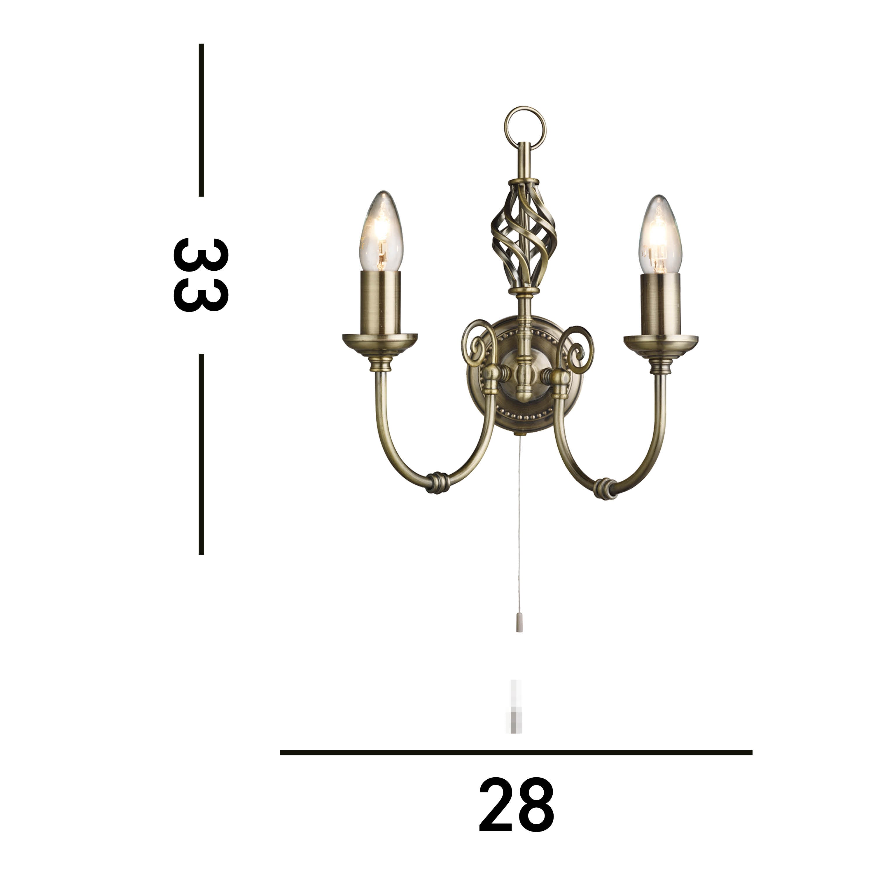 Searchlight Zara 2 Light Wall Light - Antique Brass