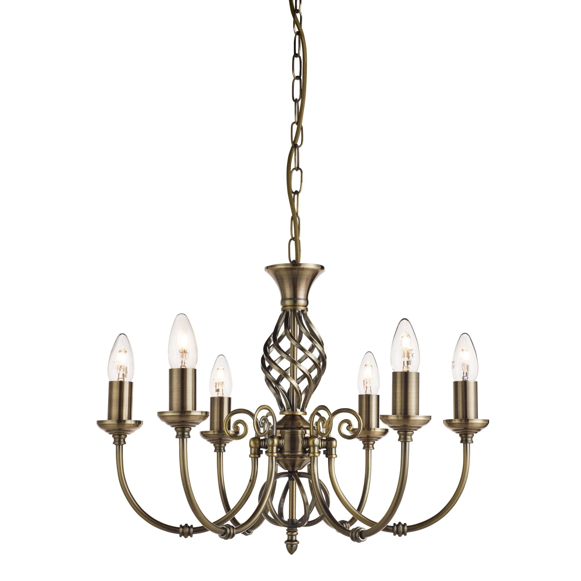 Searchlight Zara 6 Light Ceiling Pendant - Antique Brass