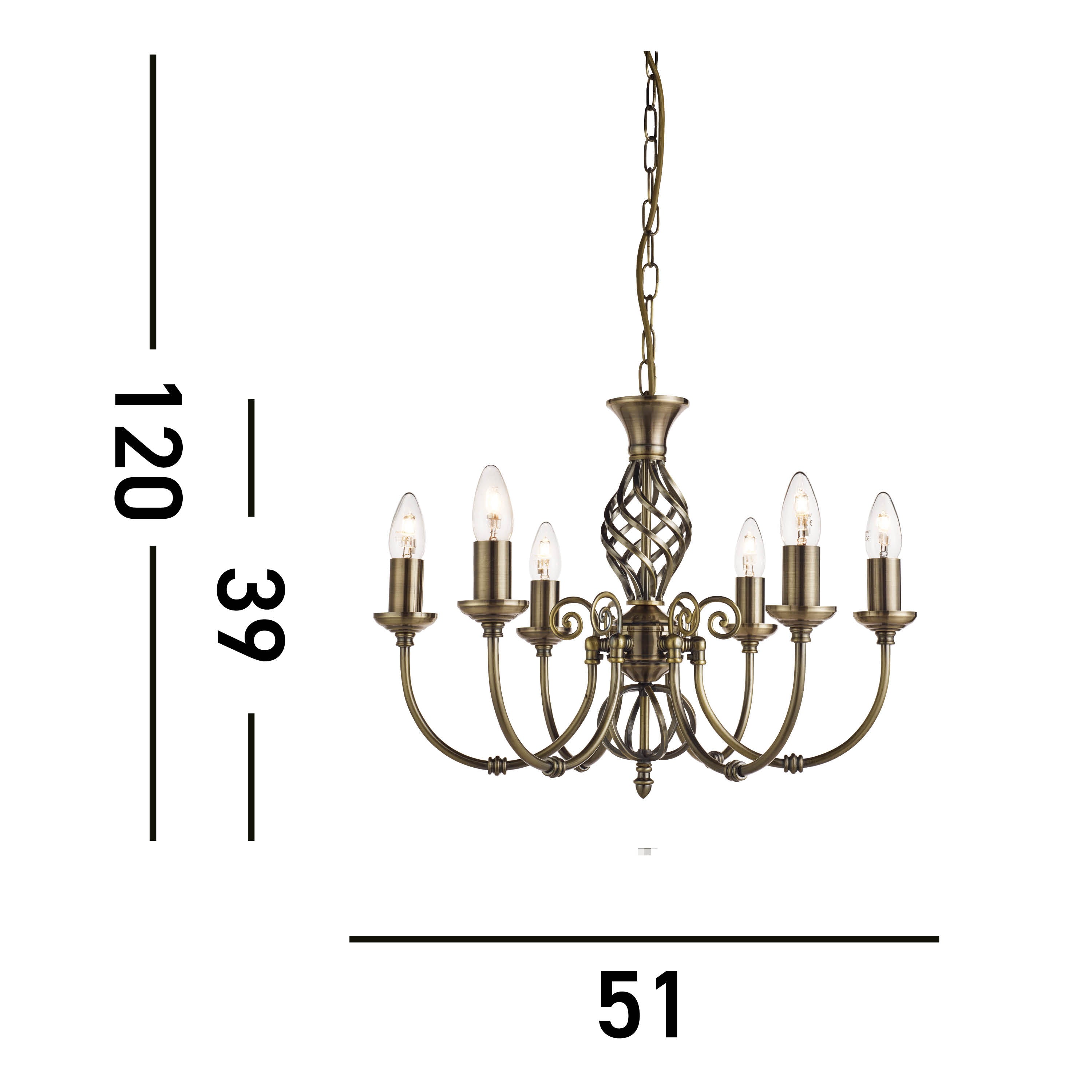 Searchlight Zara 6 Light Ceiling Pendant - Antique Brass