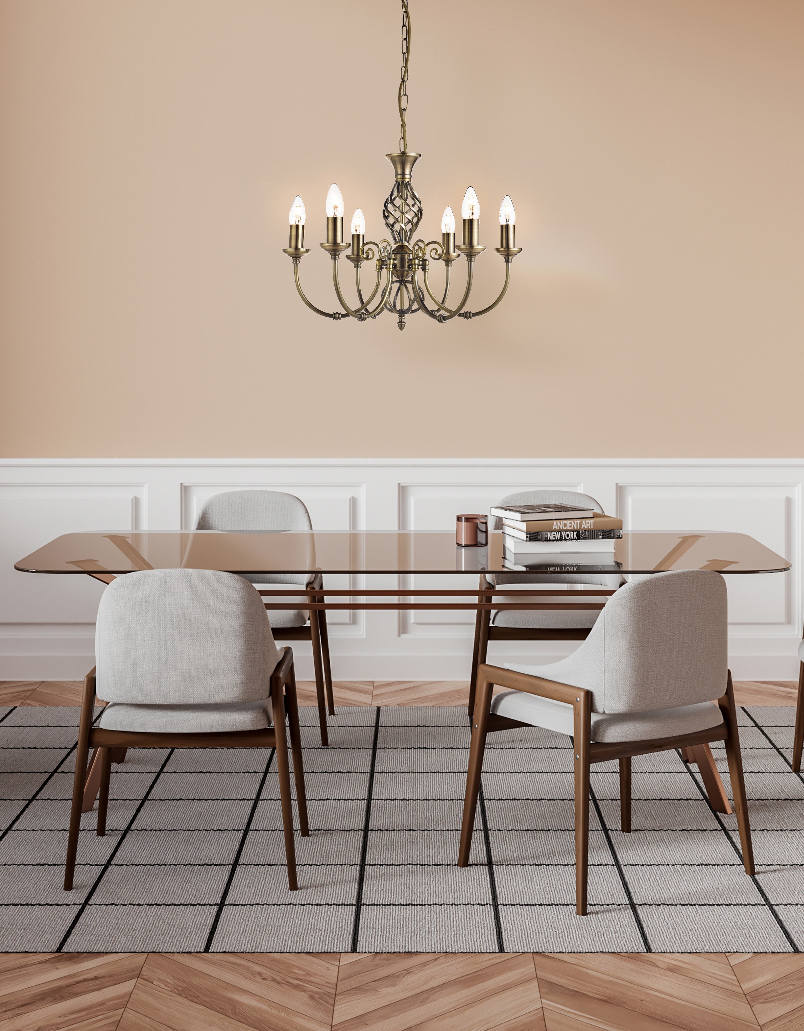 Searchlight Zara 6 Light Ceiling Pendant - Antique Brass