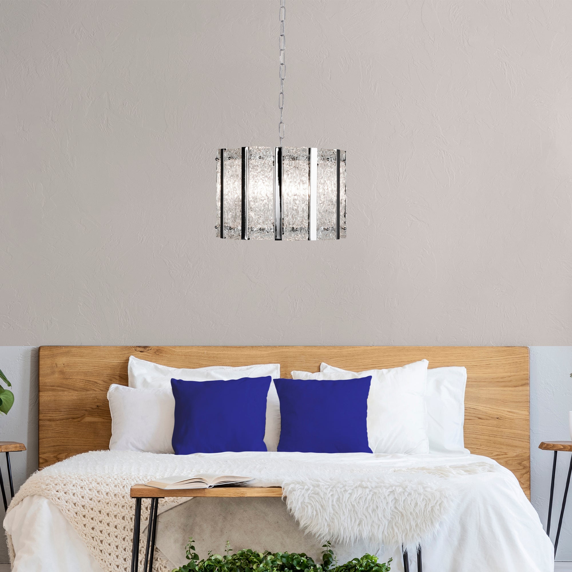 Searchlight Adams 5 Light Pendant - Satin Silver & Aquatex Glass