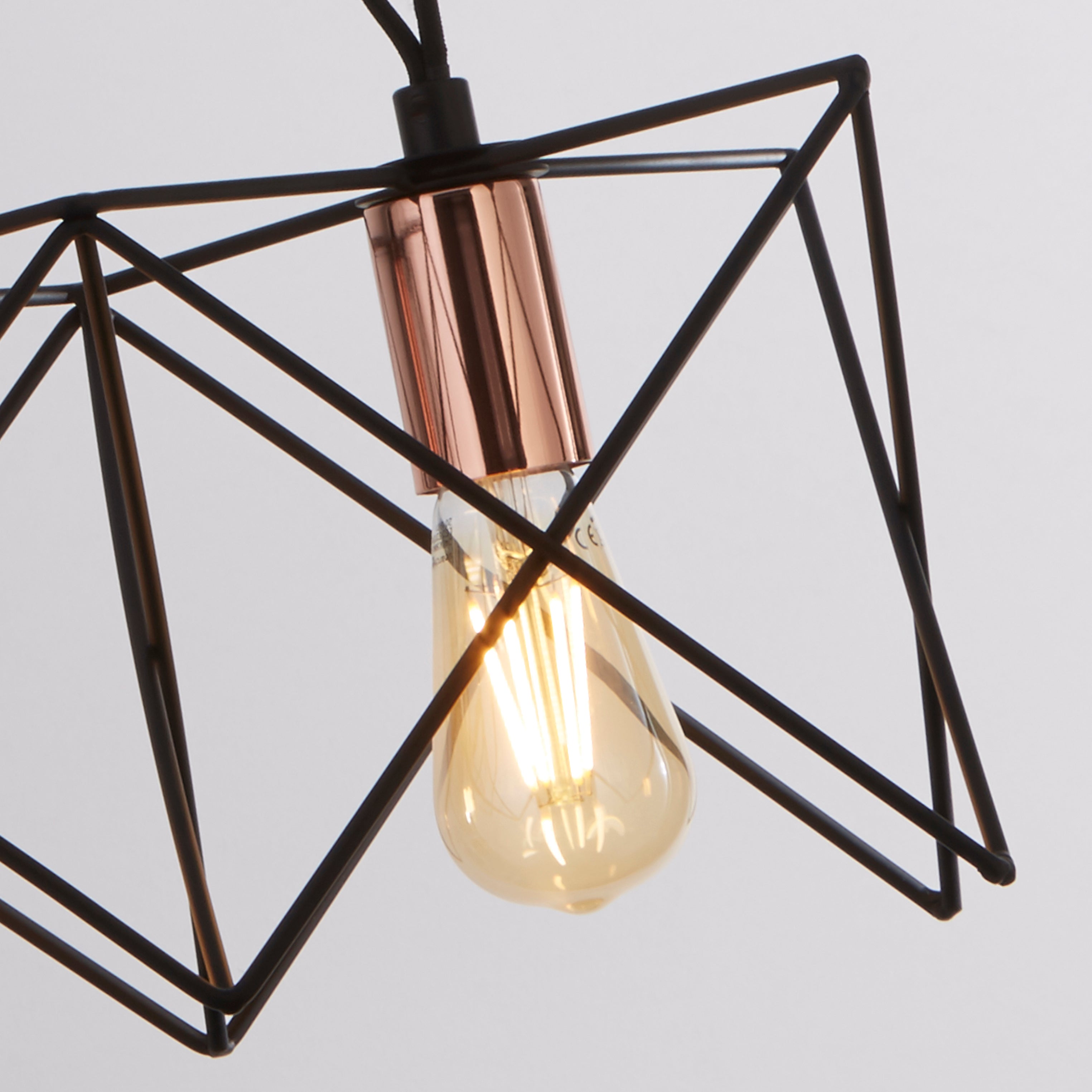 Searchlight Amos 3 Light Frame Ceiling Pendant - Black & Copper