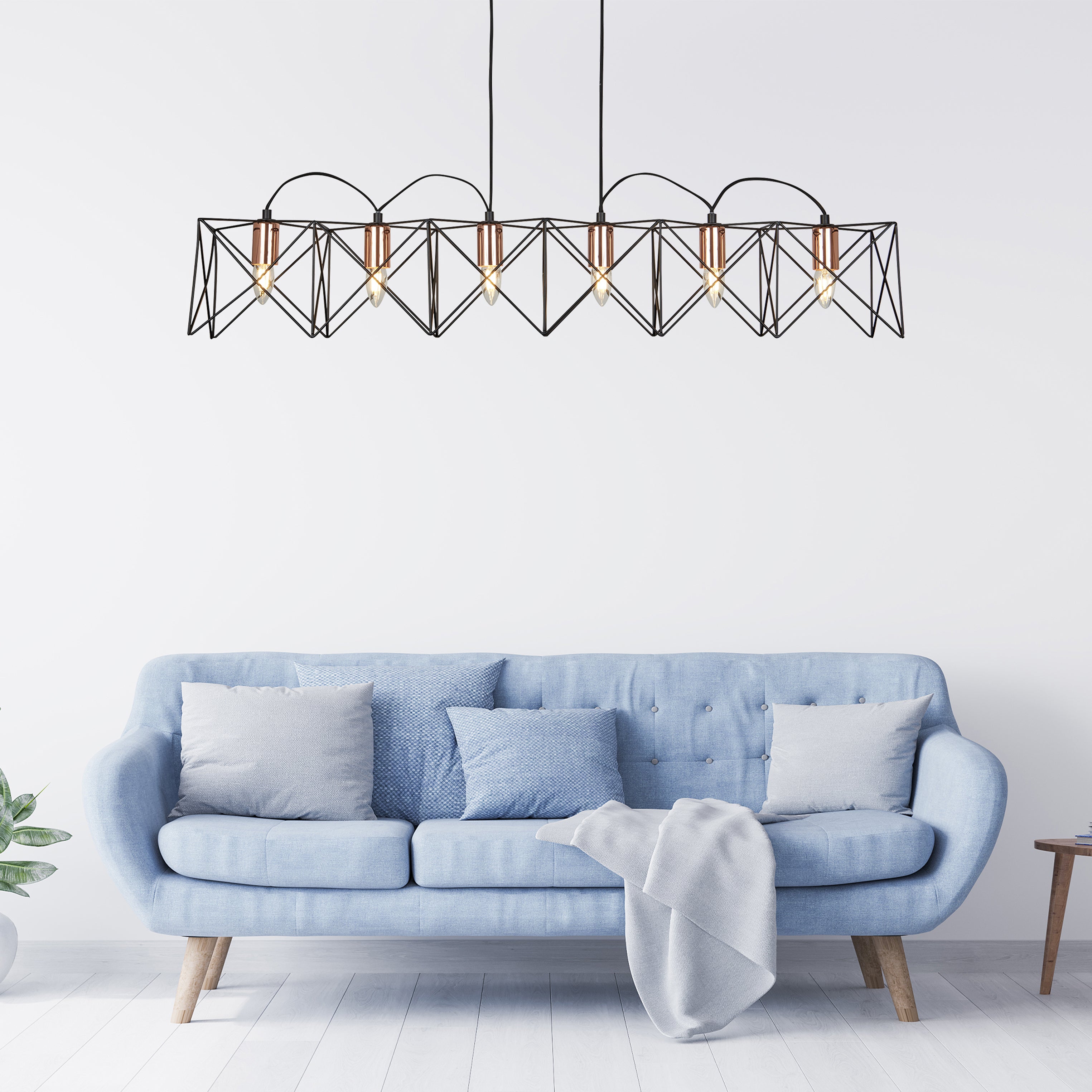 Searchlight Amos 6 Light Metal Pendant - Black and Copper