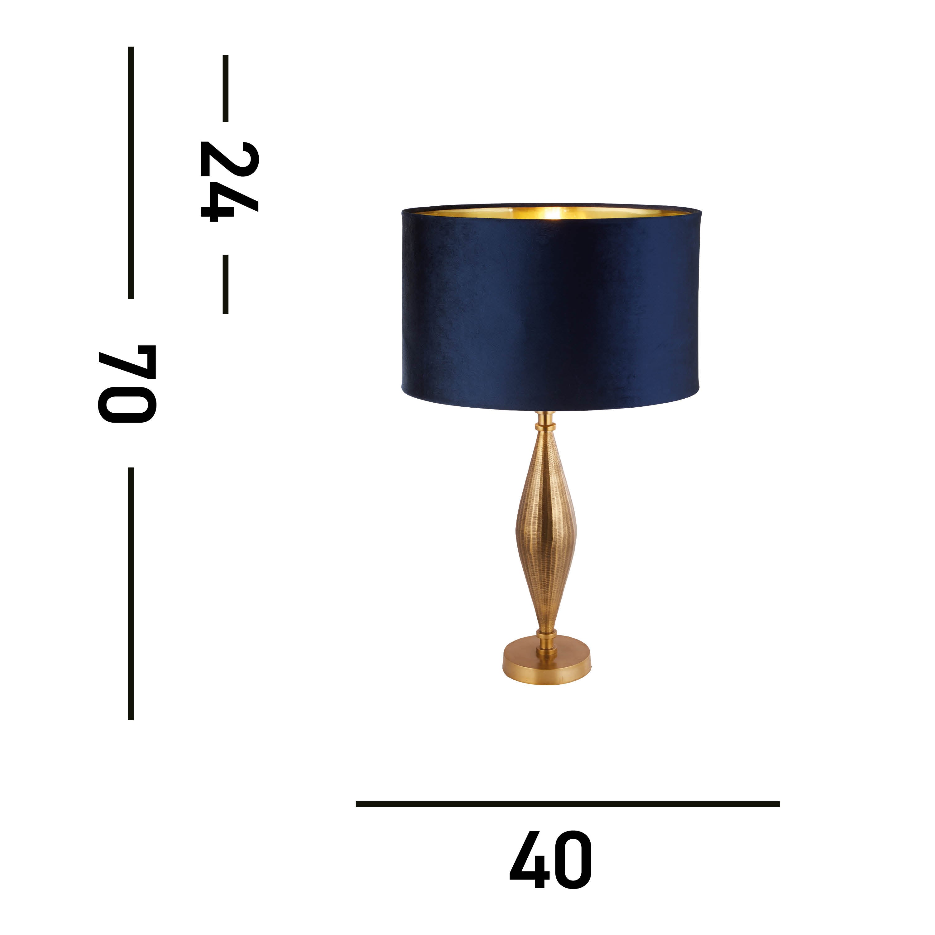Searchlight Regent Table Lamp - Antique Brass & Navy Velvet Shade
