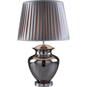 Searchlight Edgar Table Lamp - Smoke Glass, Chrome, Pewter Pleated Shade