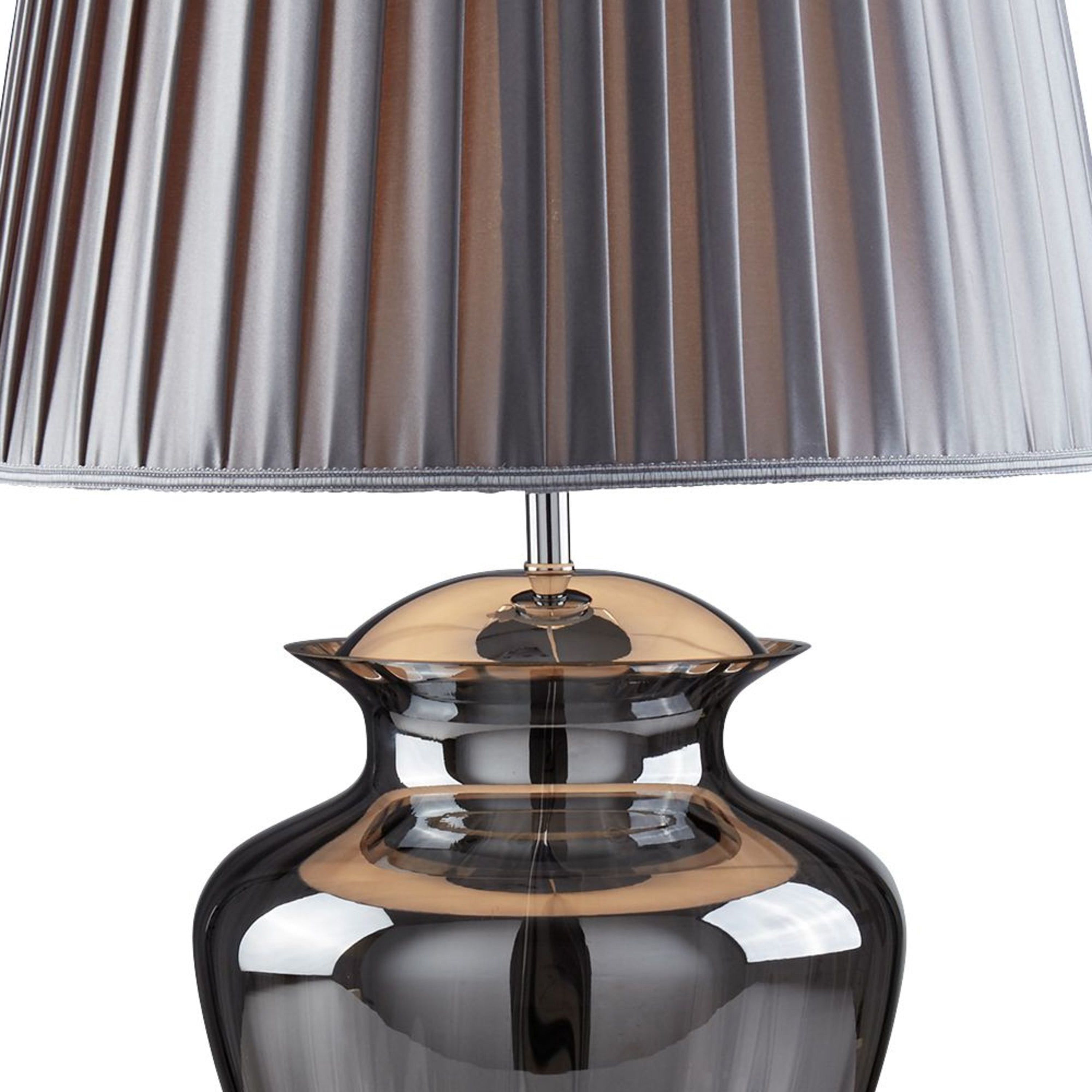Searchlight Edgar Table Lamp - Smoke Glass, Chrome, Pewter Pleated Shade