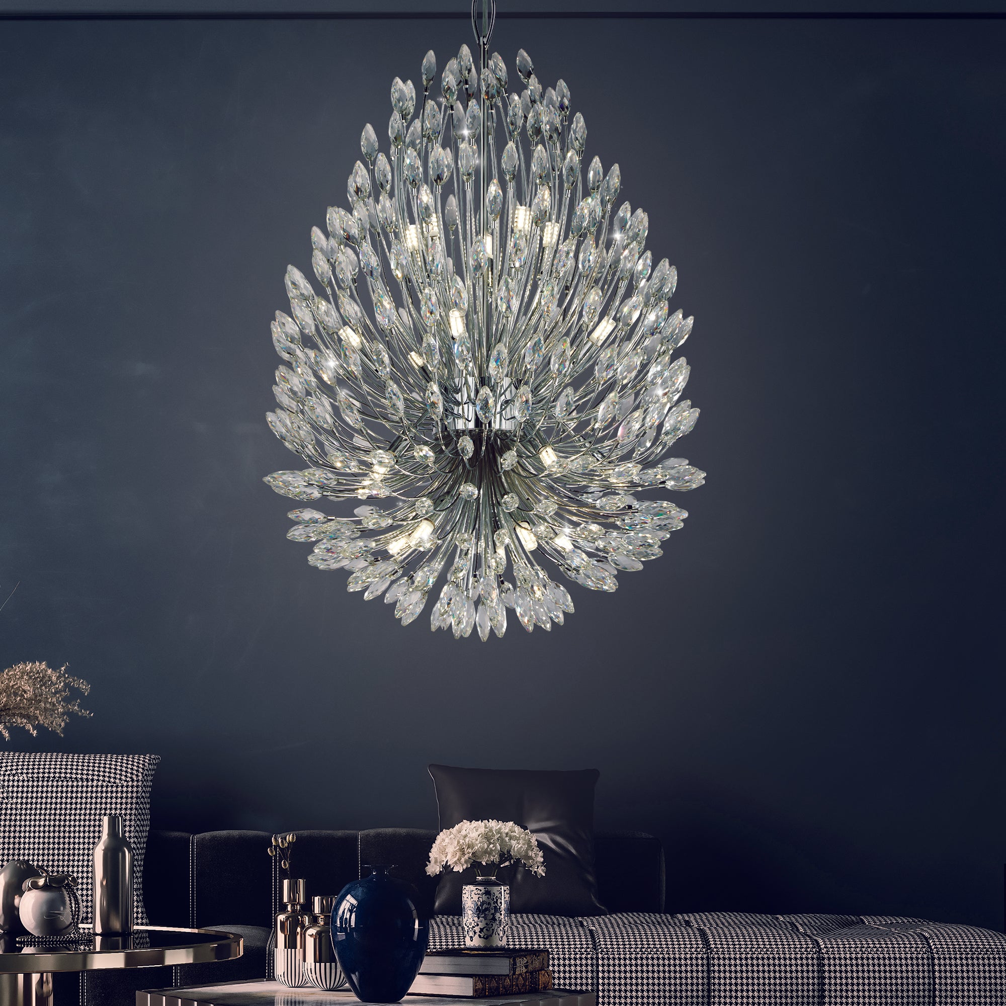 Searchlight Paradise 20 Light Ceiling Pendant - Crystal & Metal