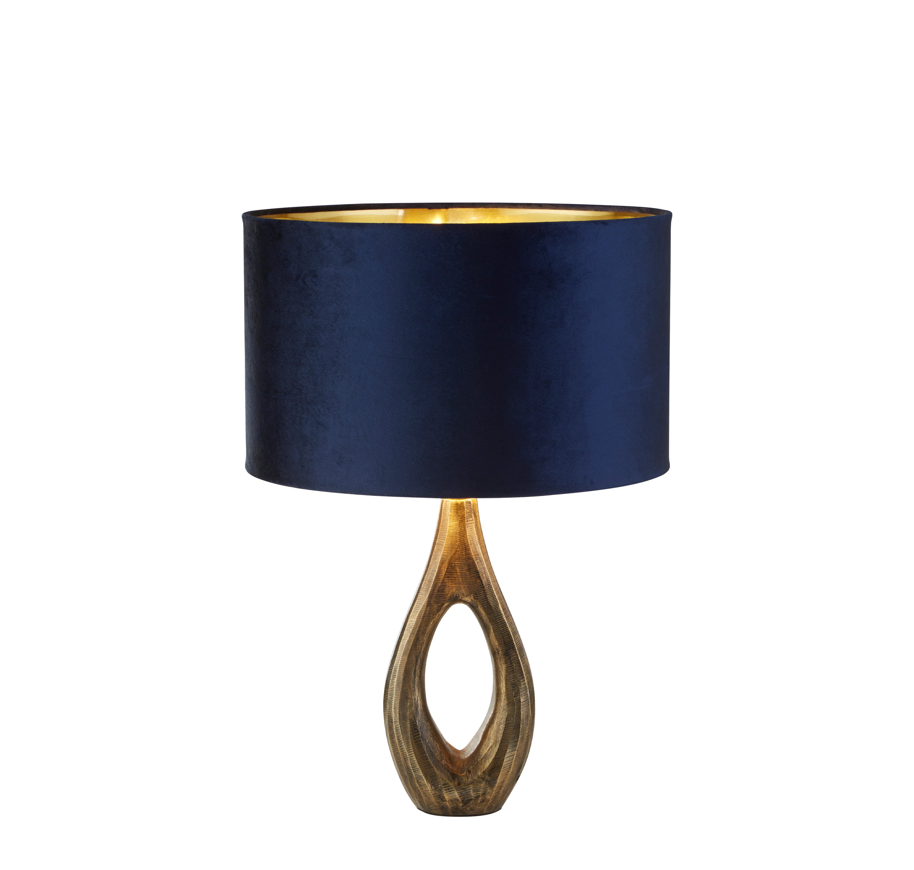Searchlight Brock Table Lamp - Antique Brass & Navy Velvet Shade