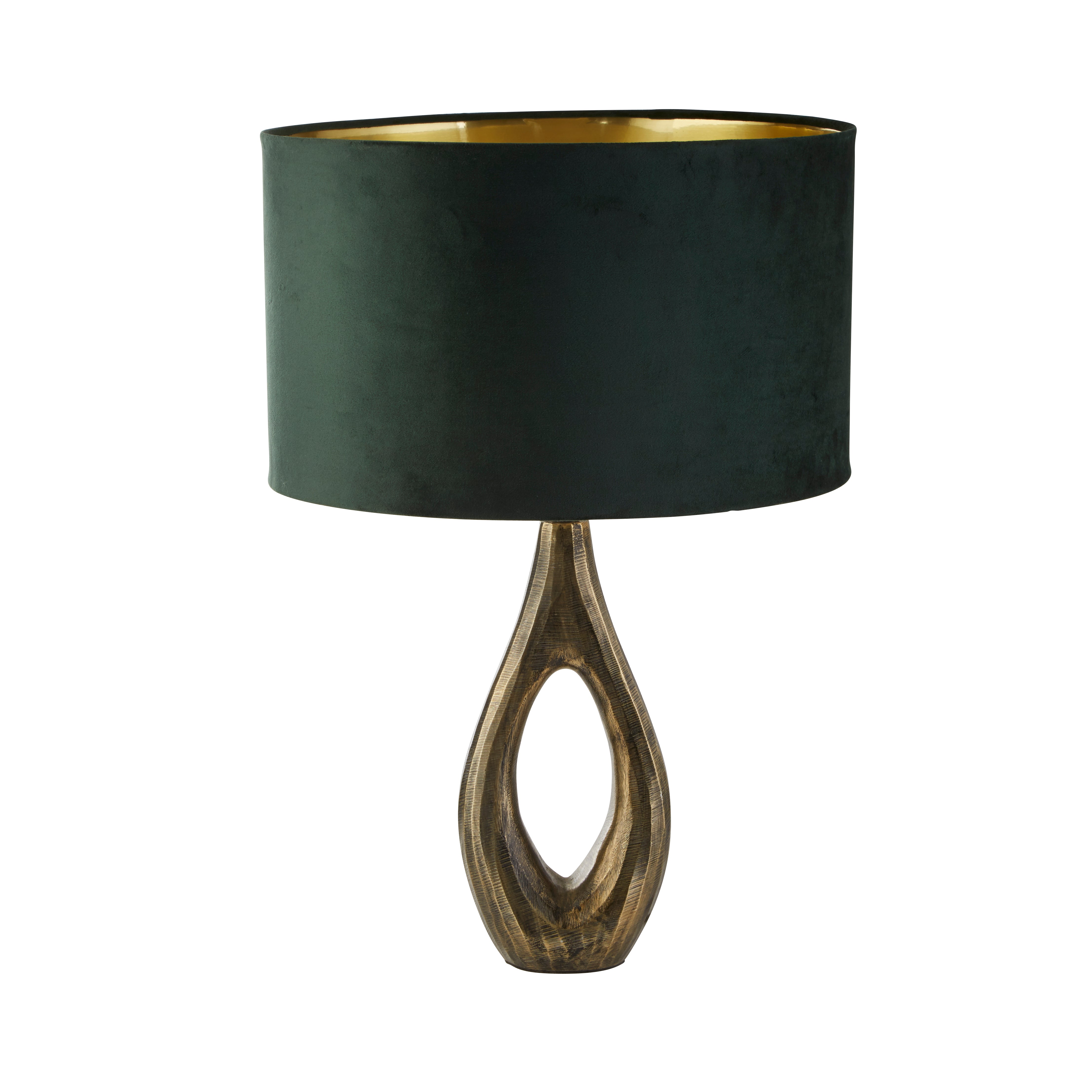 Searchlight Brock Table Lamp - Antique Brass & Green Velvet Shade
