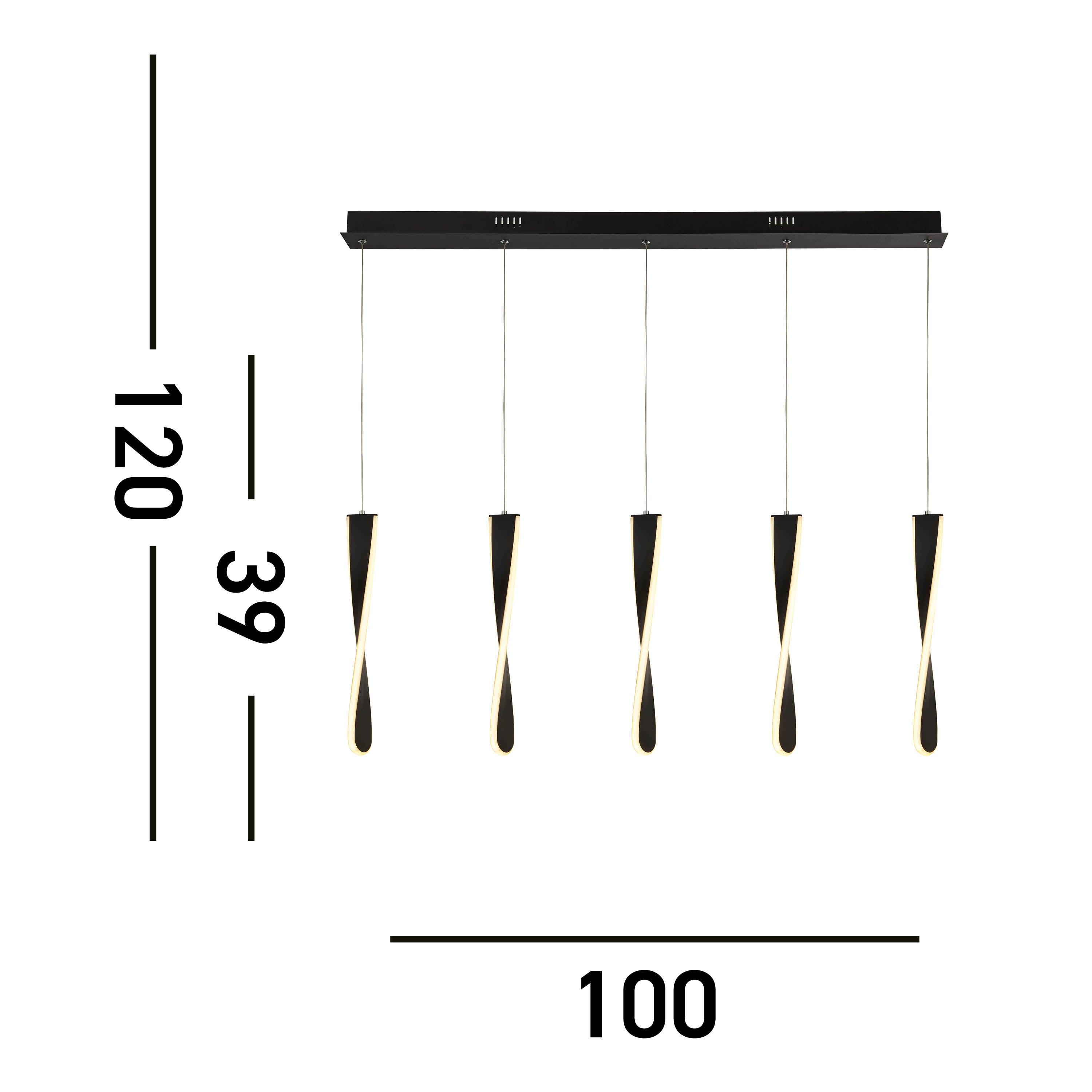 Searchlight Paddington 5 Light LED Bar Ceiling Pendant - Matt Black & Opal