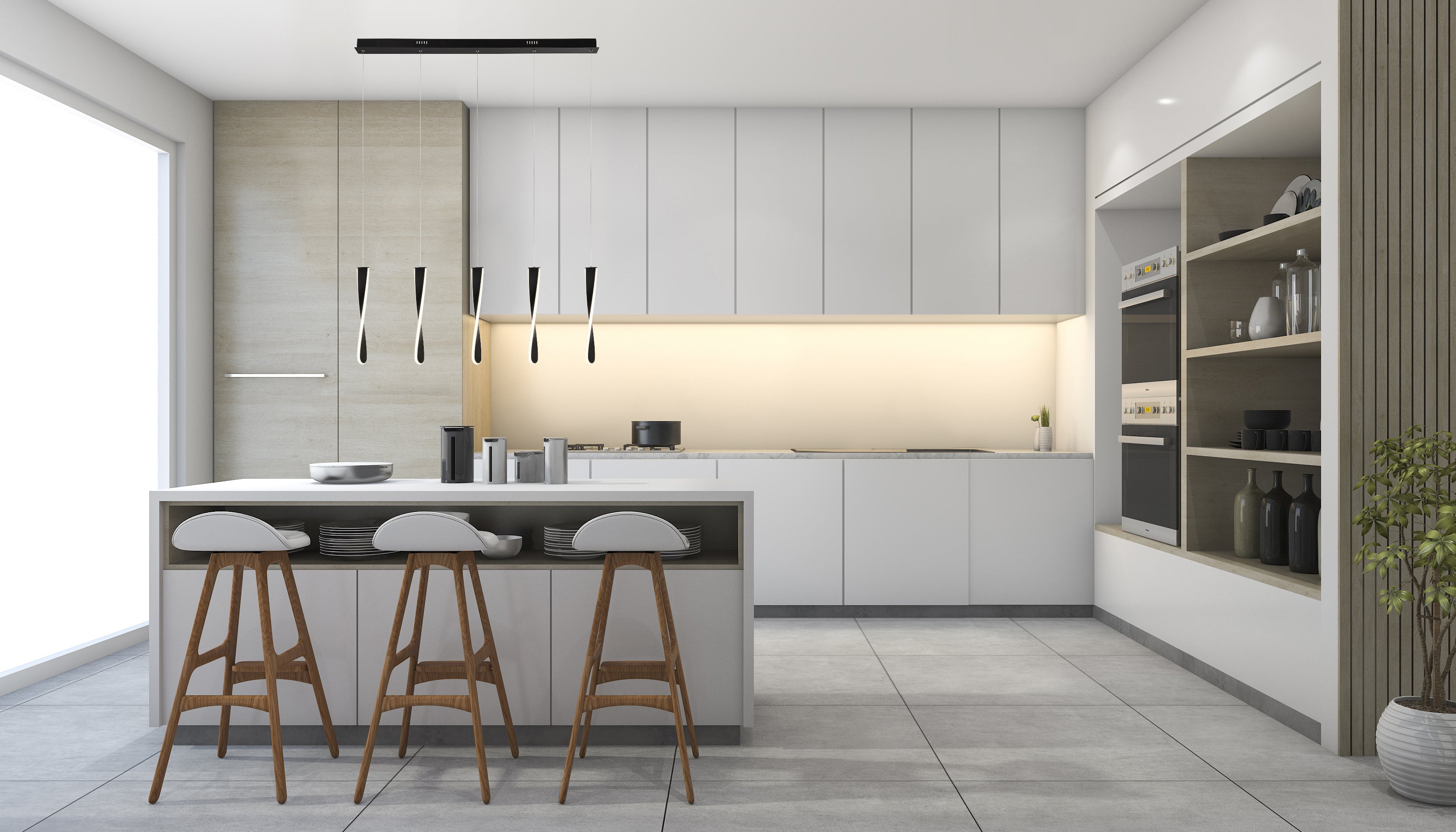 Searchlight Paddington 5 Light LED Bar Ceiling Pendant - Matt Black & Opal