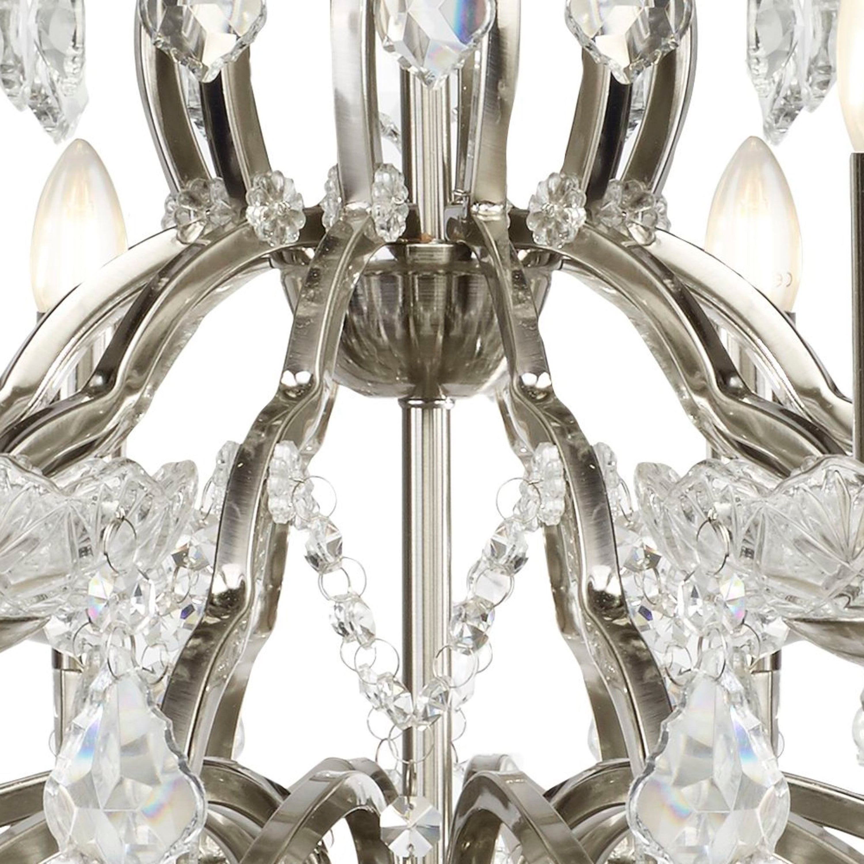 Searchlight Paley 12 Light Chandelier, Clear Crystal Drops & Trim, Satin Silver