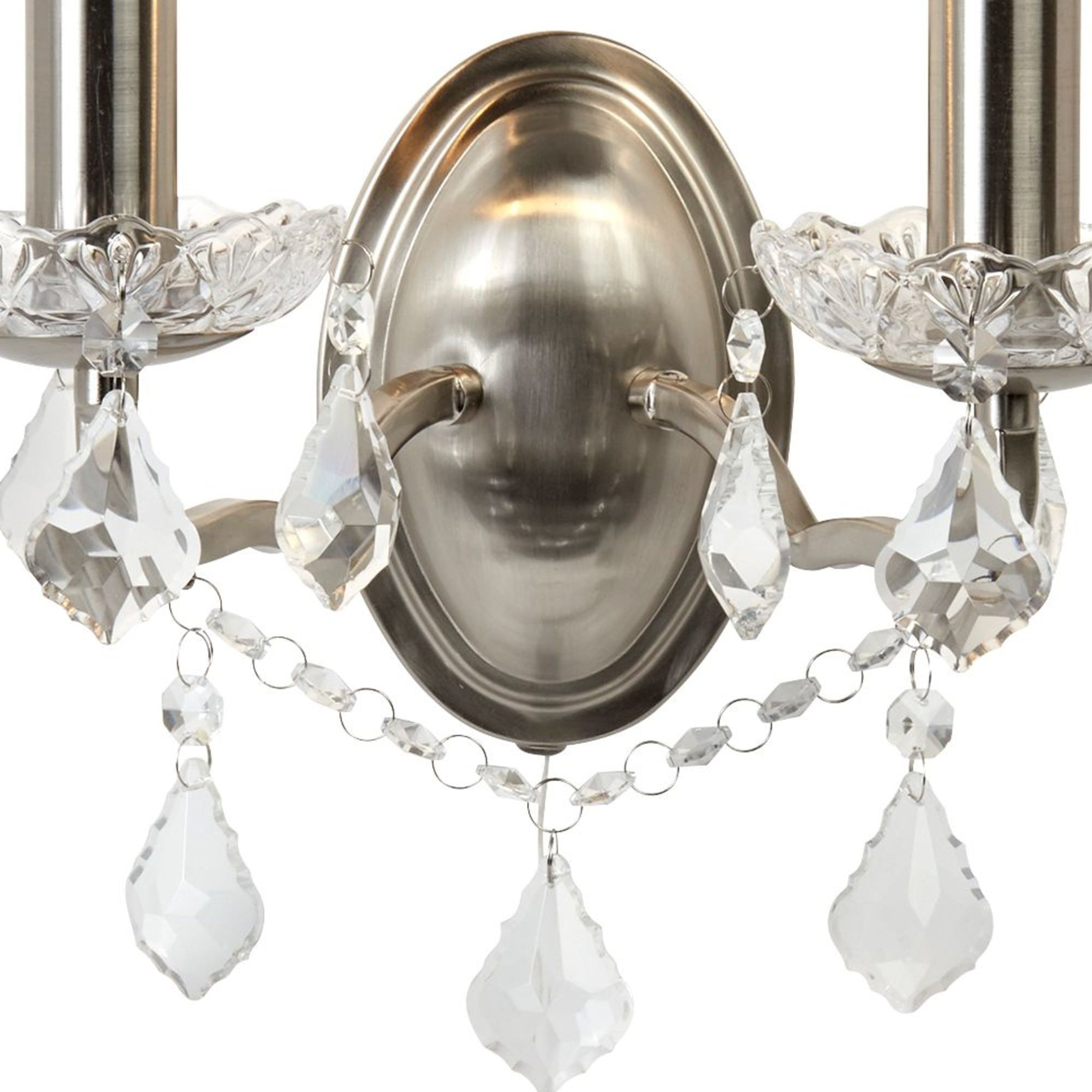 Searchlight Paley 2 Light Wall Light - Satin Silver & Clear Crystal Drops