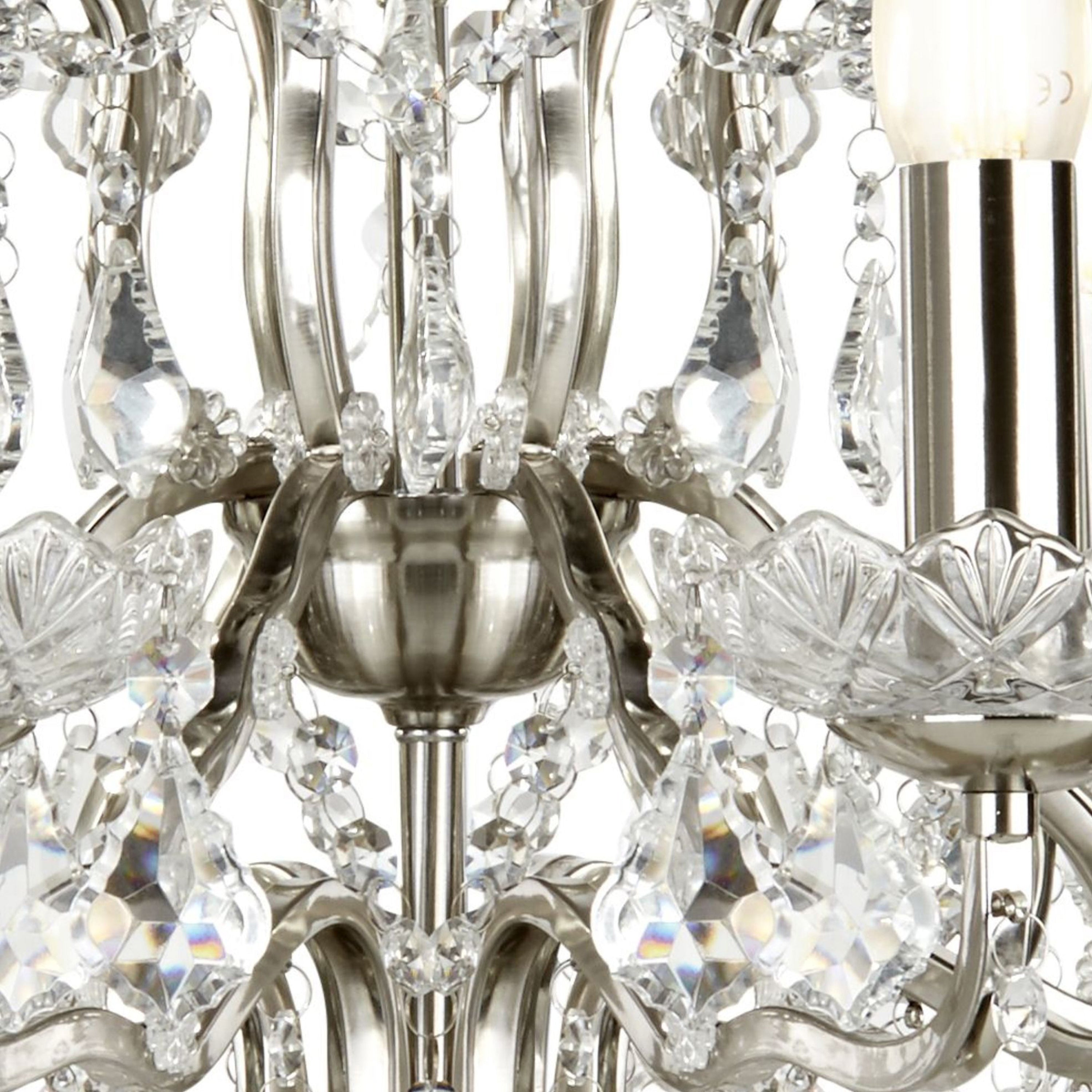Searchlight Paley 8 Light Chandelier - Satin Silver & Clear Crystal Drops