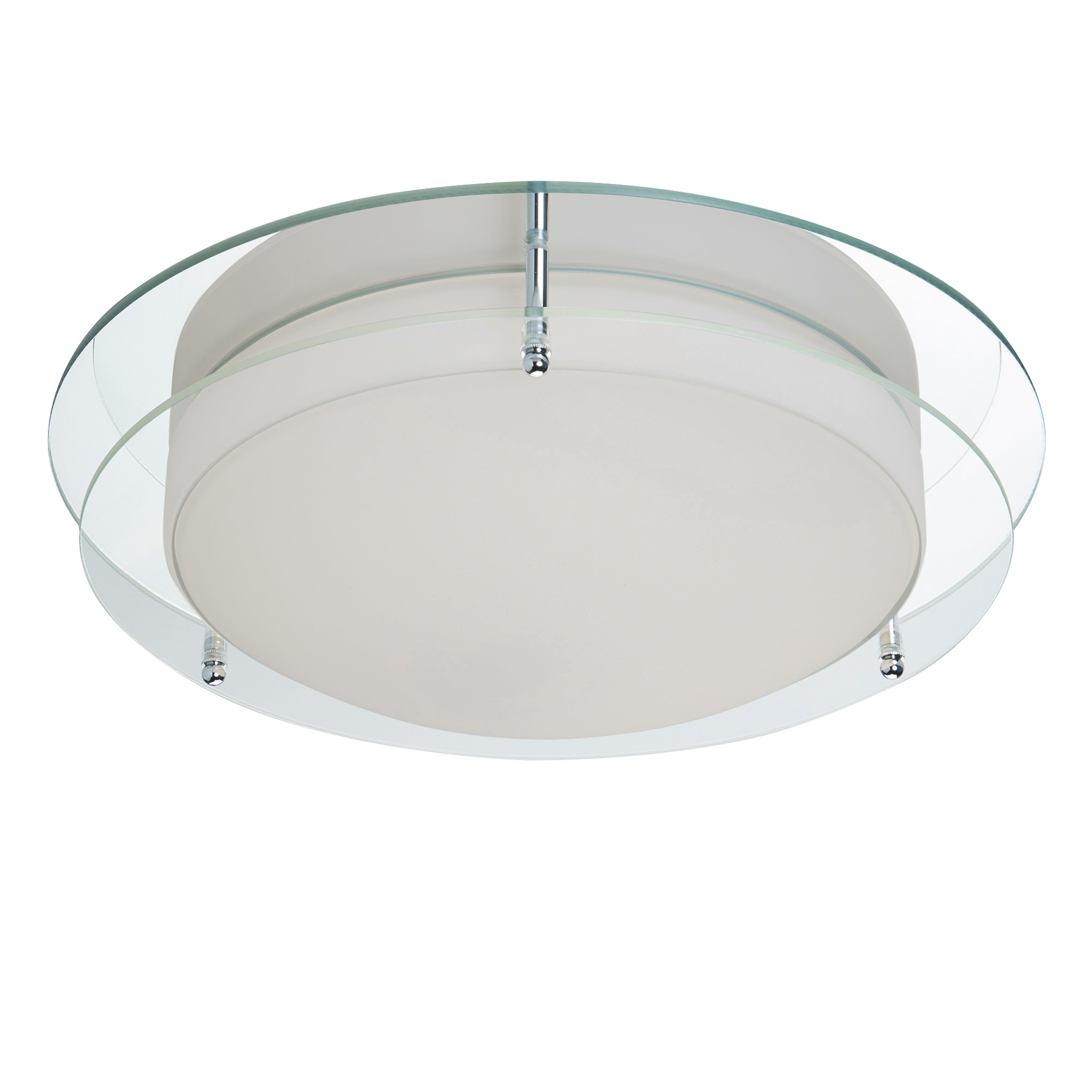 Searchlight Langham LED Bathroom Flush - Chrome, Mirror & Opal Glass - IP44