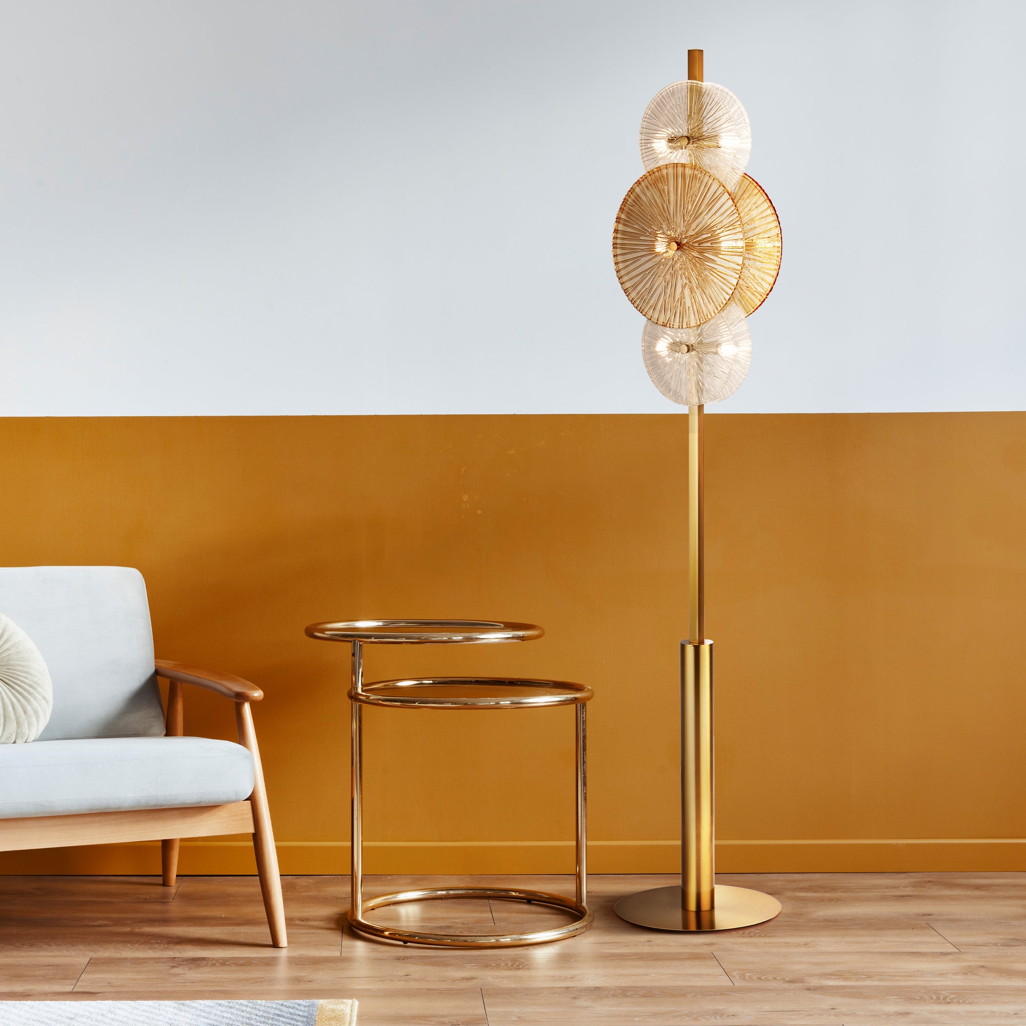 Searchlight Woodbine 6 Light Floor Lamp - Bronze, Clear & Amber Glass