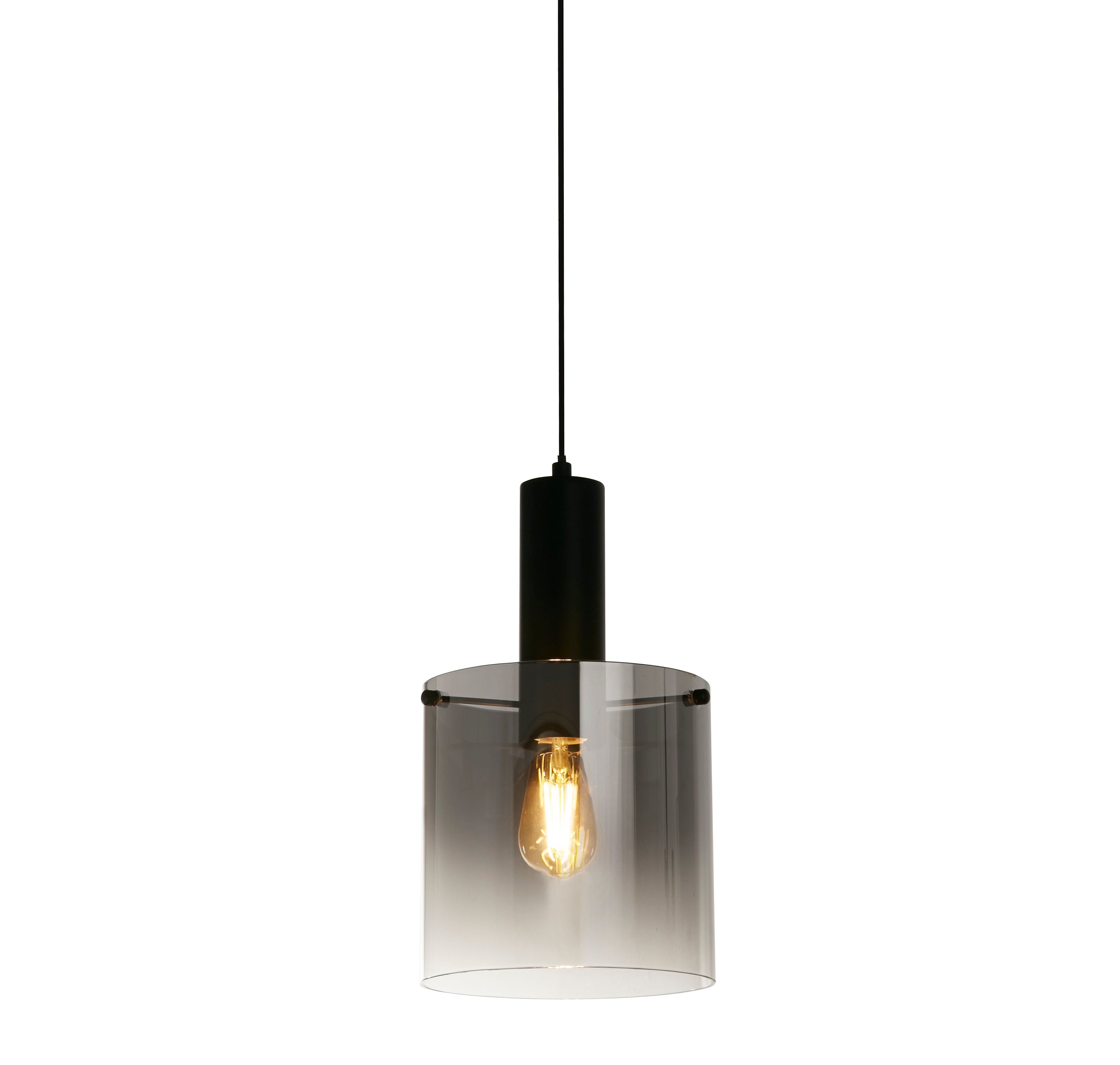 Searchlight Stirling Pendant - Matt Black & Smoked Ombre Glass