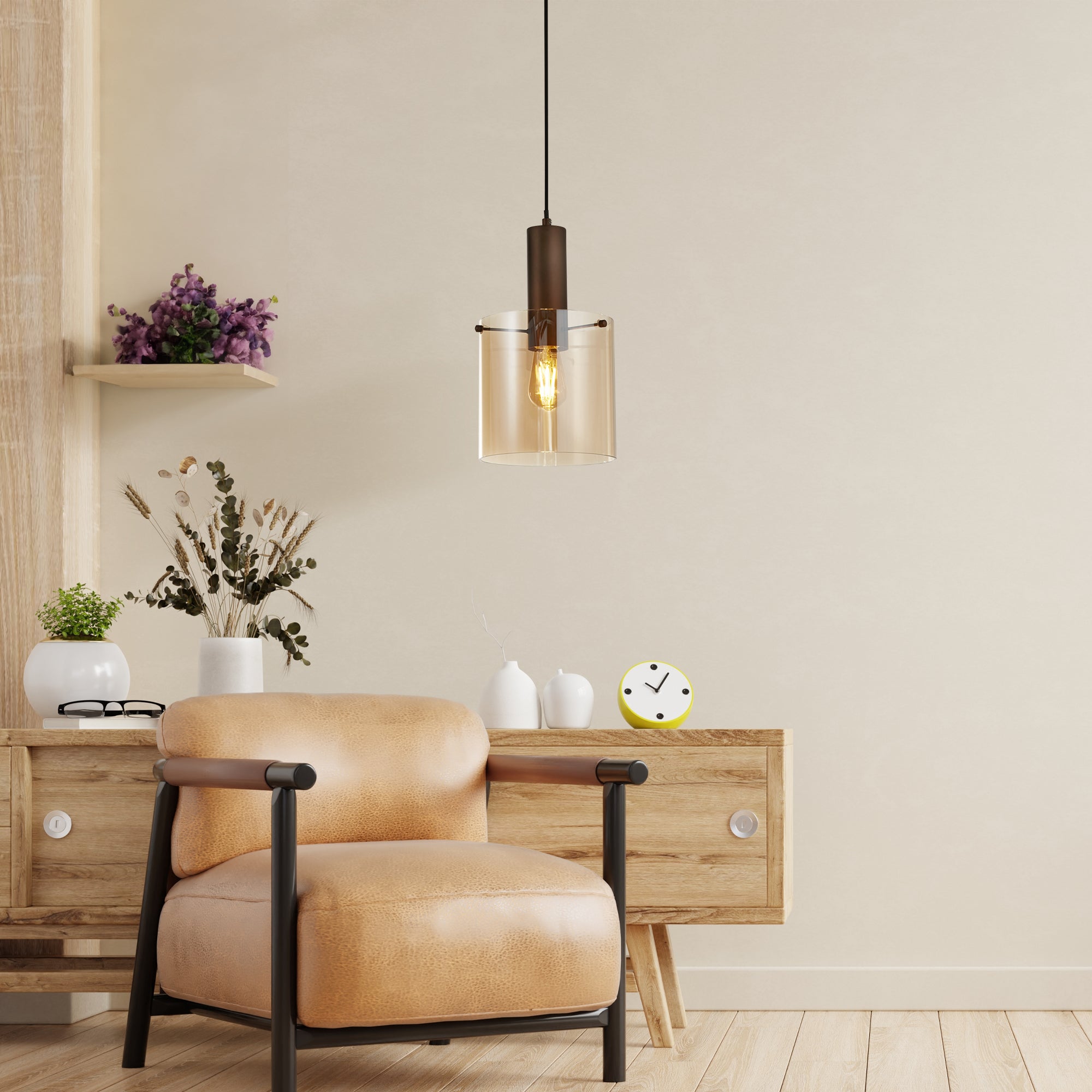 Searchlight Stirling Pendant - Mocha & Amber Glass