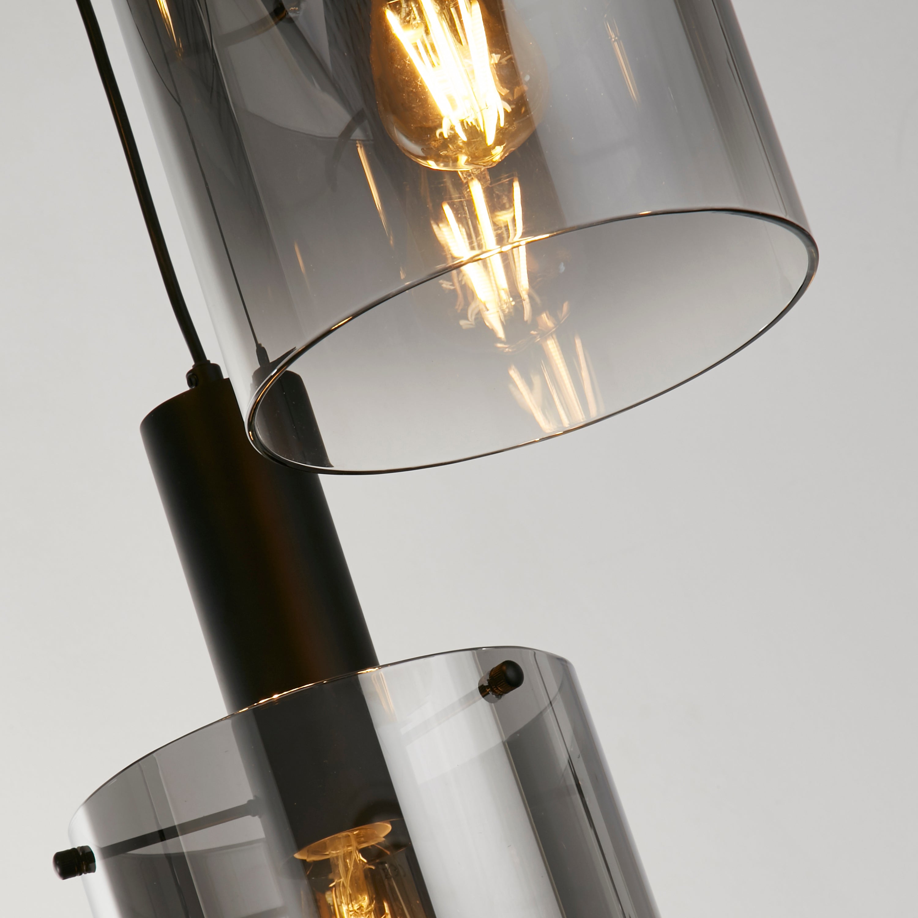 Searchlight Stirling 3 Light Multi-Drop Pendant - Black & Smoked Glass