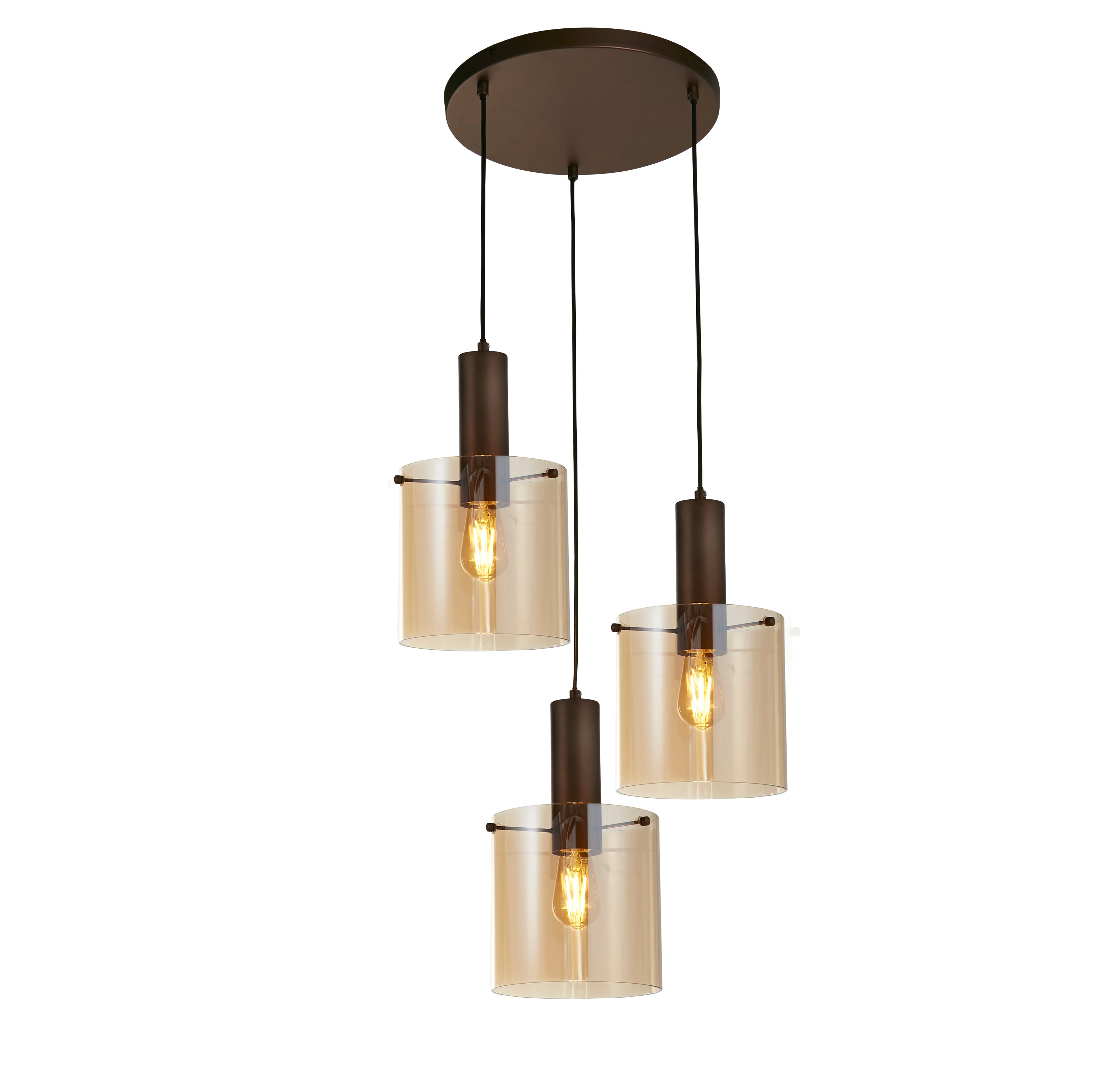 Searchlight Stirling 3 Light Multi-Drop Pendant - Mocha & Amber Glass