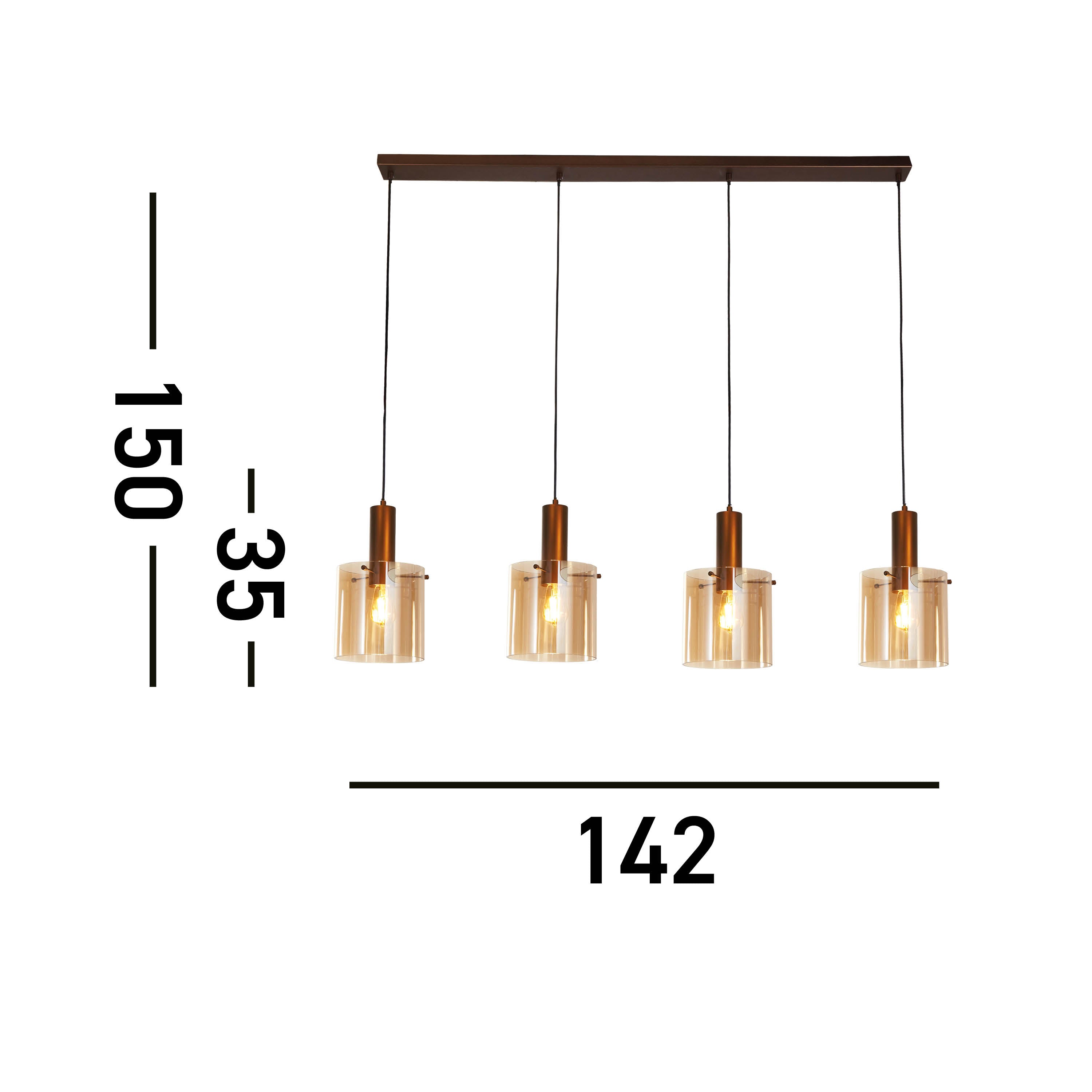 Searchlight Stirling 4 Light Bar Pendant - Mocha & Amber Glass