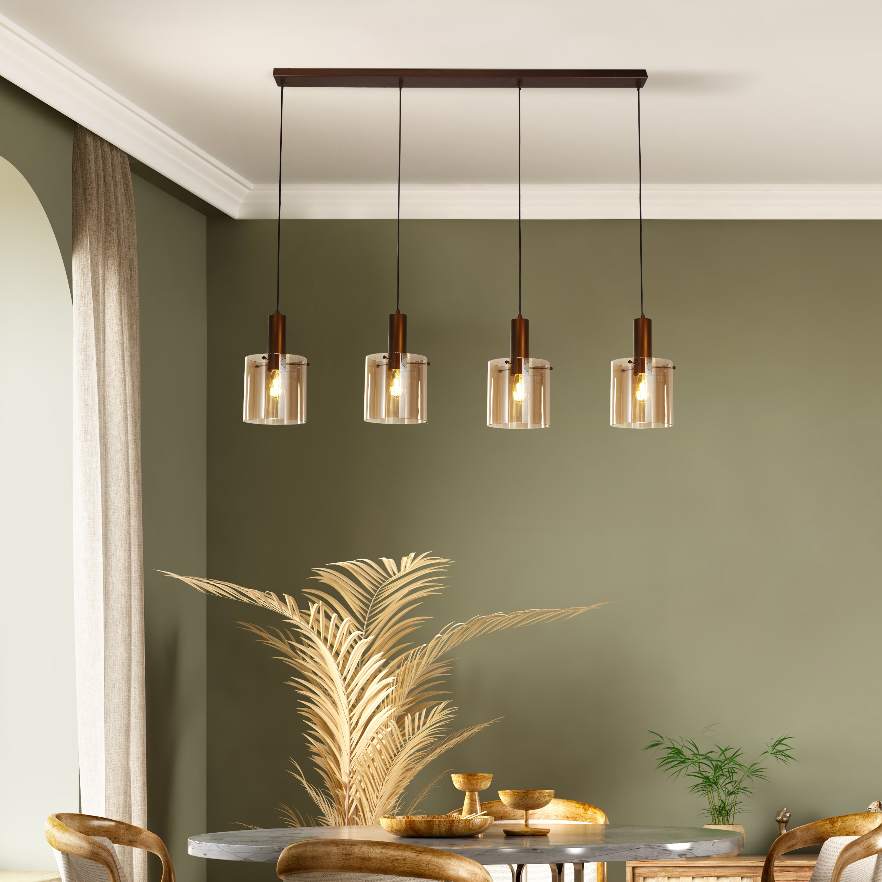 Searchlight Stirling 4 Light Bar Pendant - Mocha & Amber Glass