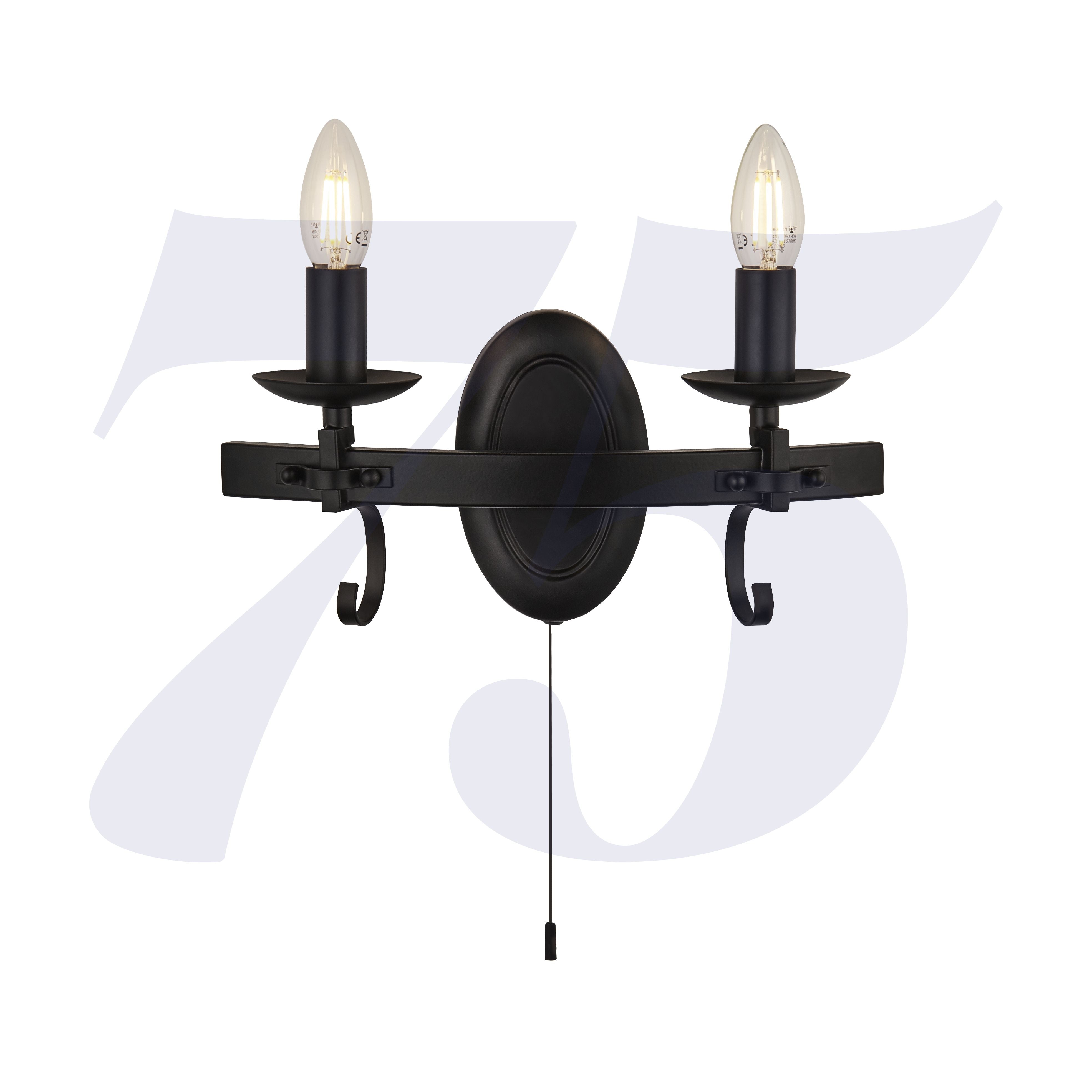 Searchlight Cadogan III 2 Light Wall Light - Black Wrought Iron