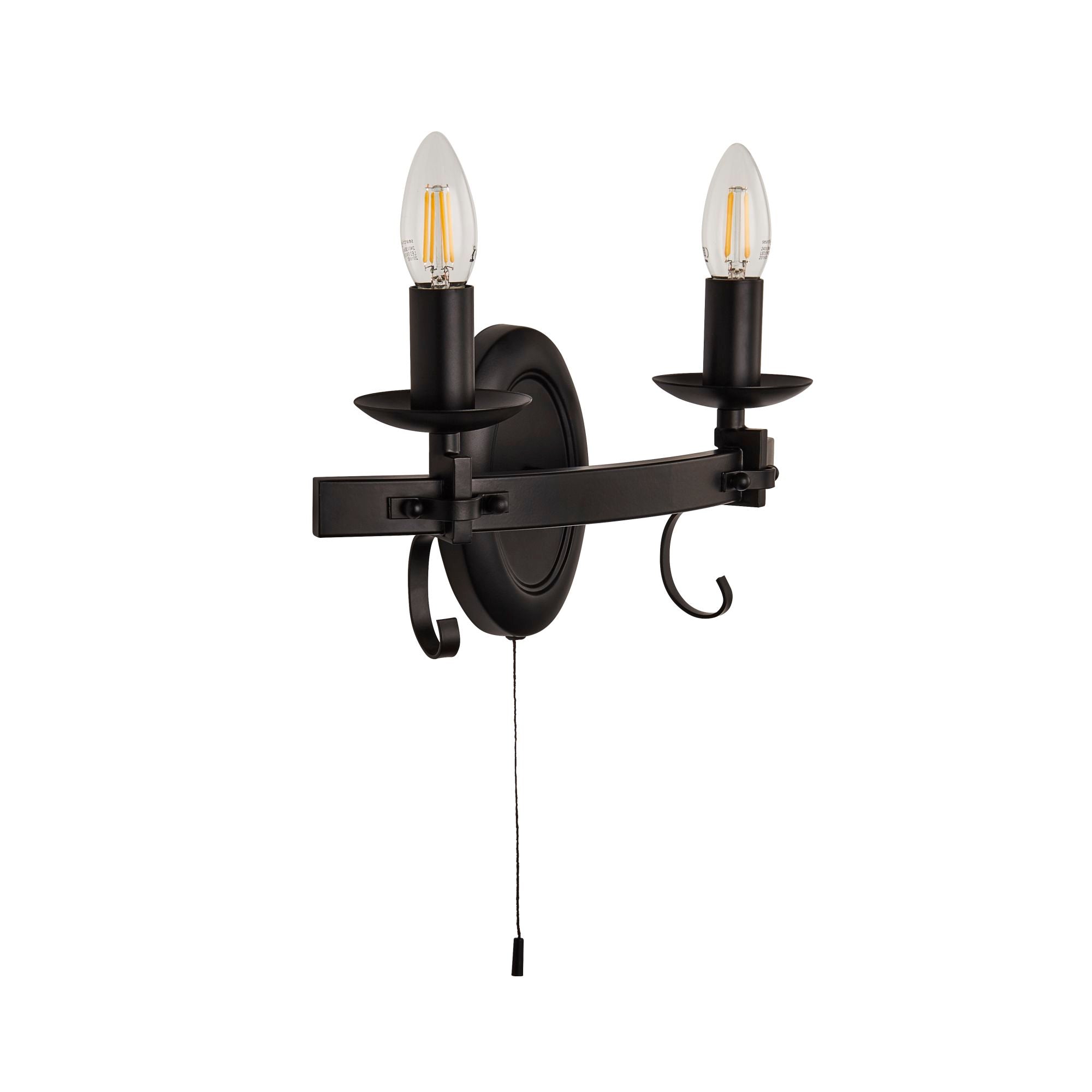 Searchlight Cadogan III 2 Light Wall Light - Black Wrought Iron