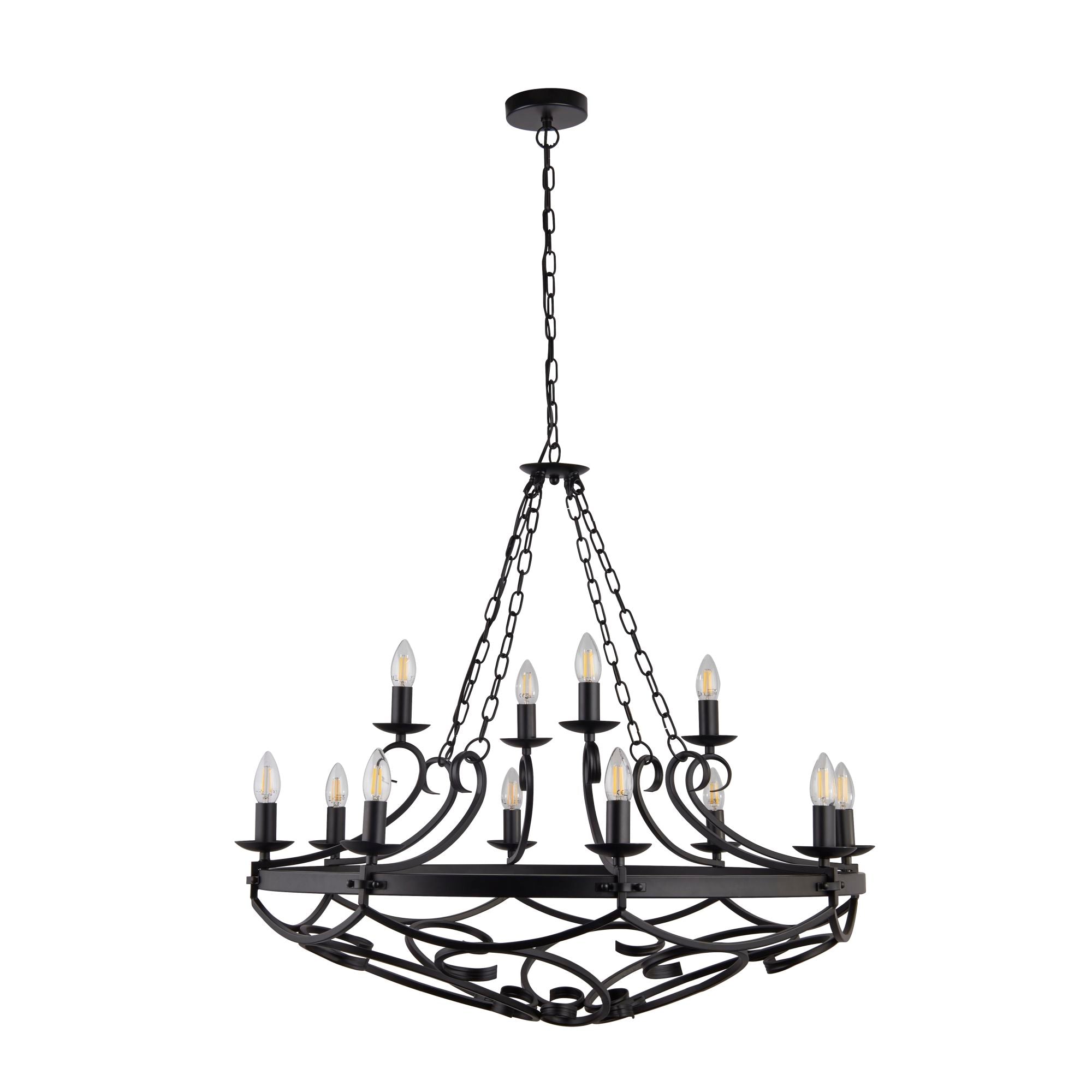 Searchlight Cadogan III 12 Light Pendant - Black Wrought Iron