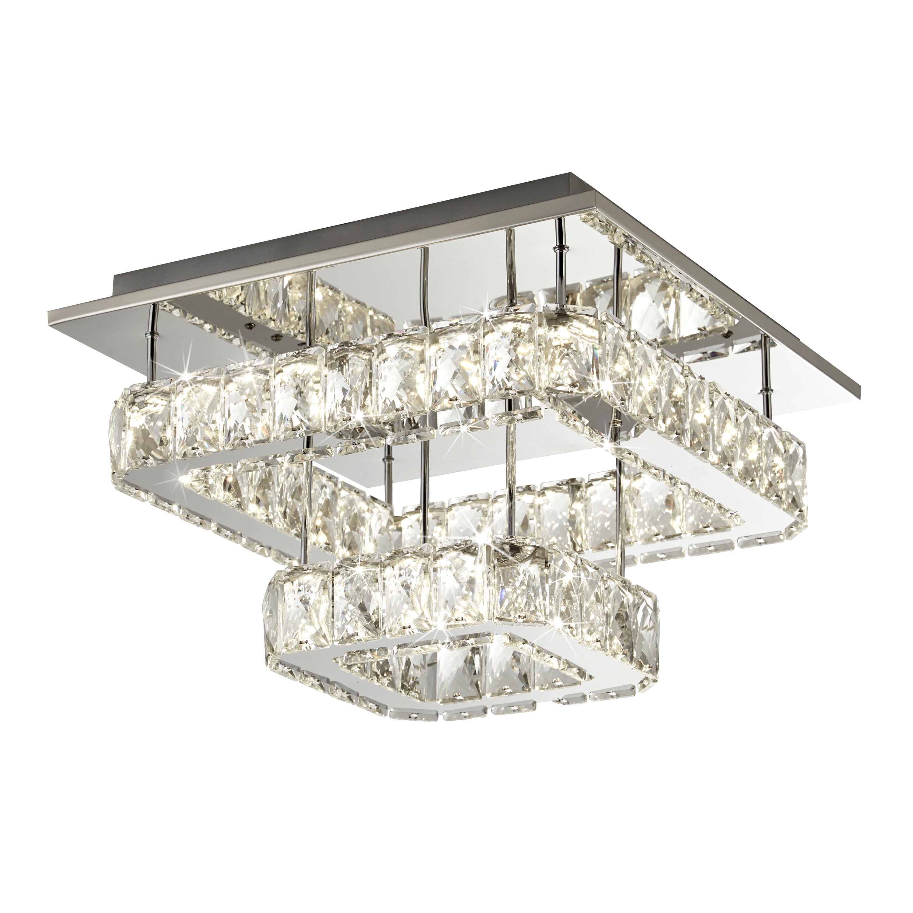 Searchlight Canarvan 2 Tier LED Ceiling Flush - Polished Chrome & Crystal