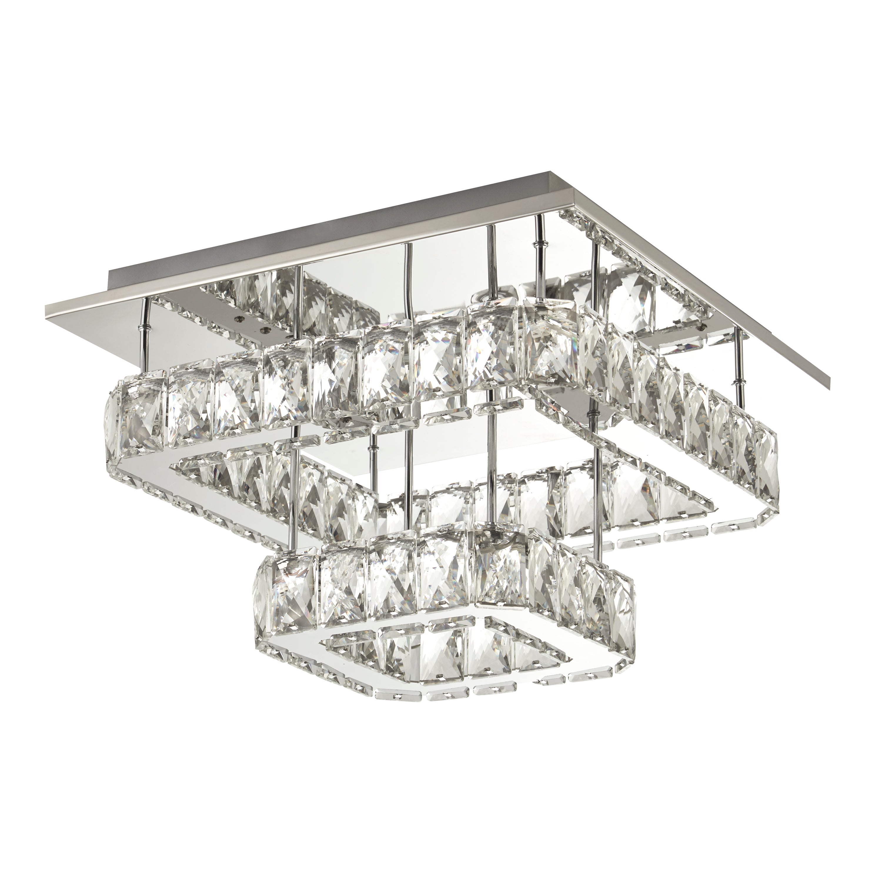 Searchlight Canarvan 2 Tier LED Ceiling Flush - Polished Chrome & Crystal