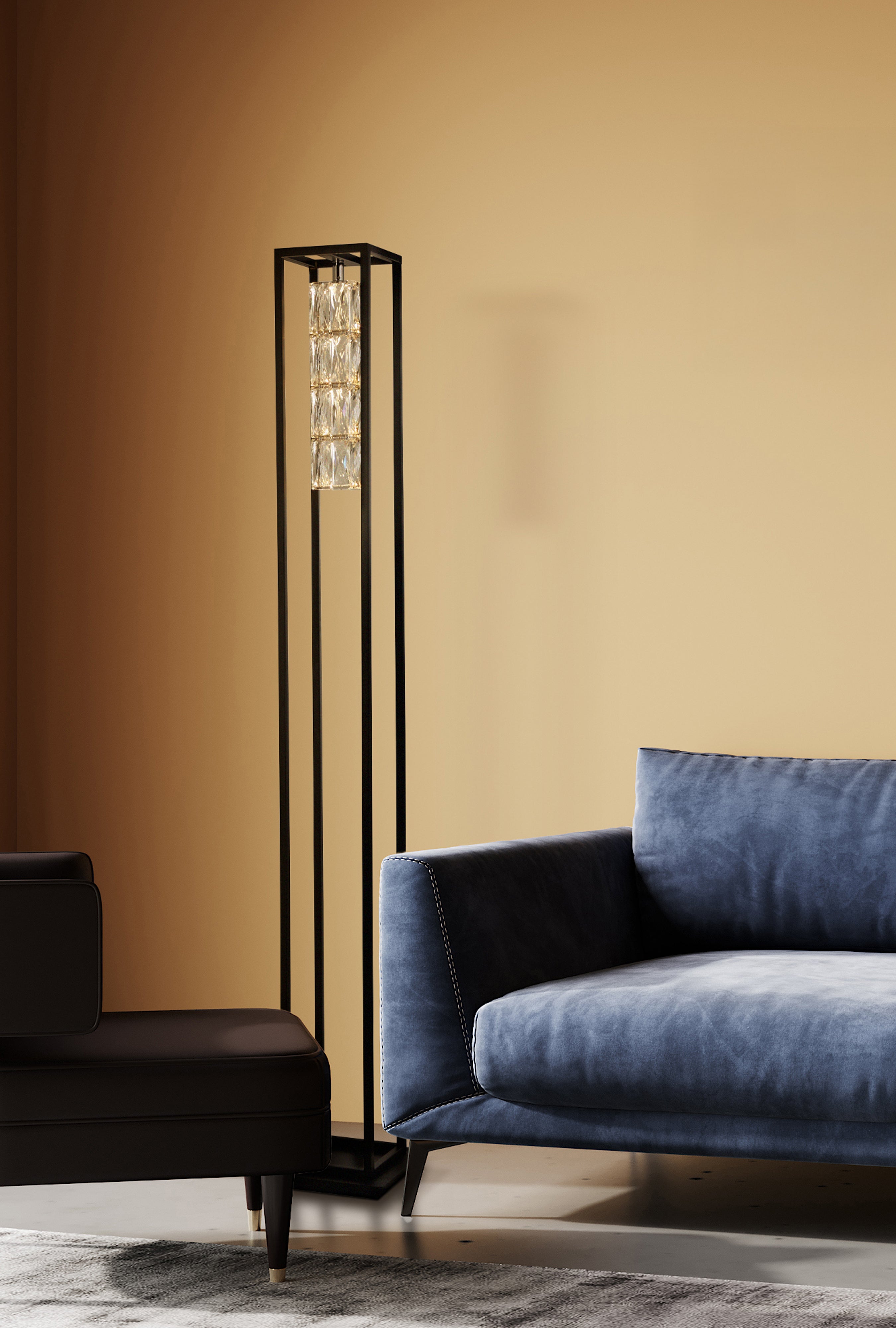Searchlight Eden Floor Lamp - Matt Black & Crystal