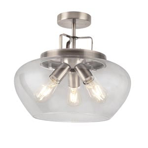 Searchlight Burleigh 3 Light Semi-Flush Ceiling Light - Silver & Clear Glass