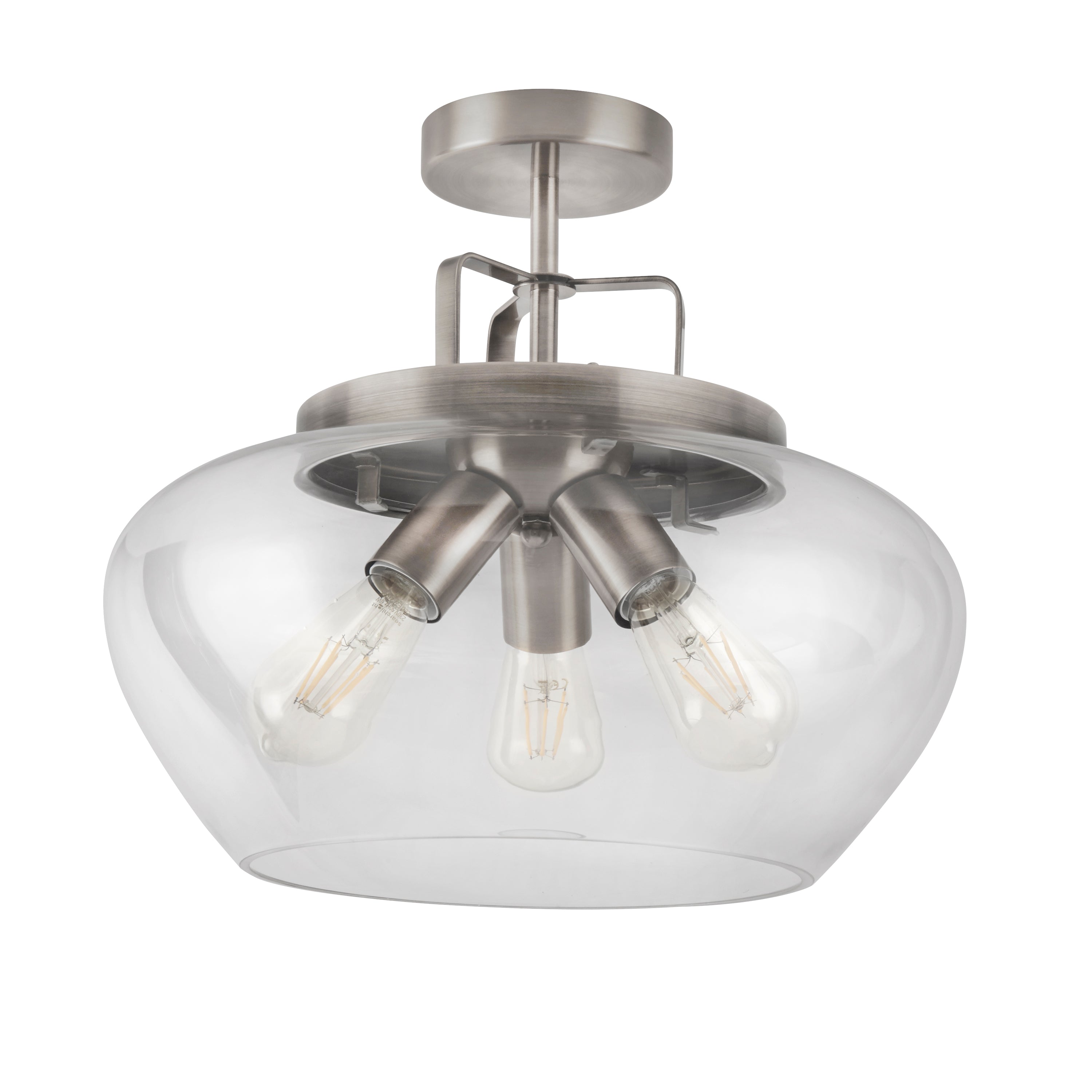 Searchlight Burleigh 3 Light Semi-Flush Ceiling Light - Silver & Clear Glass