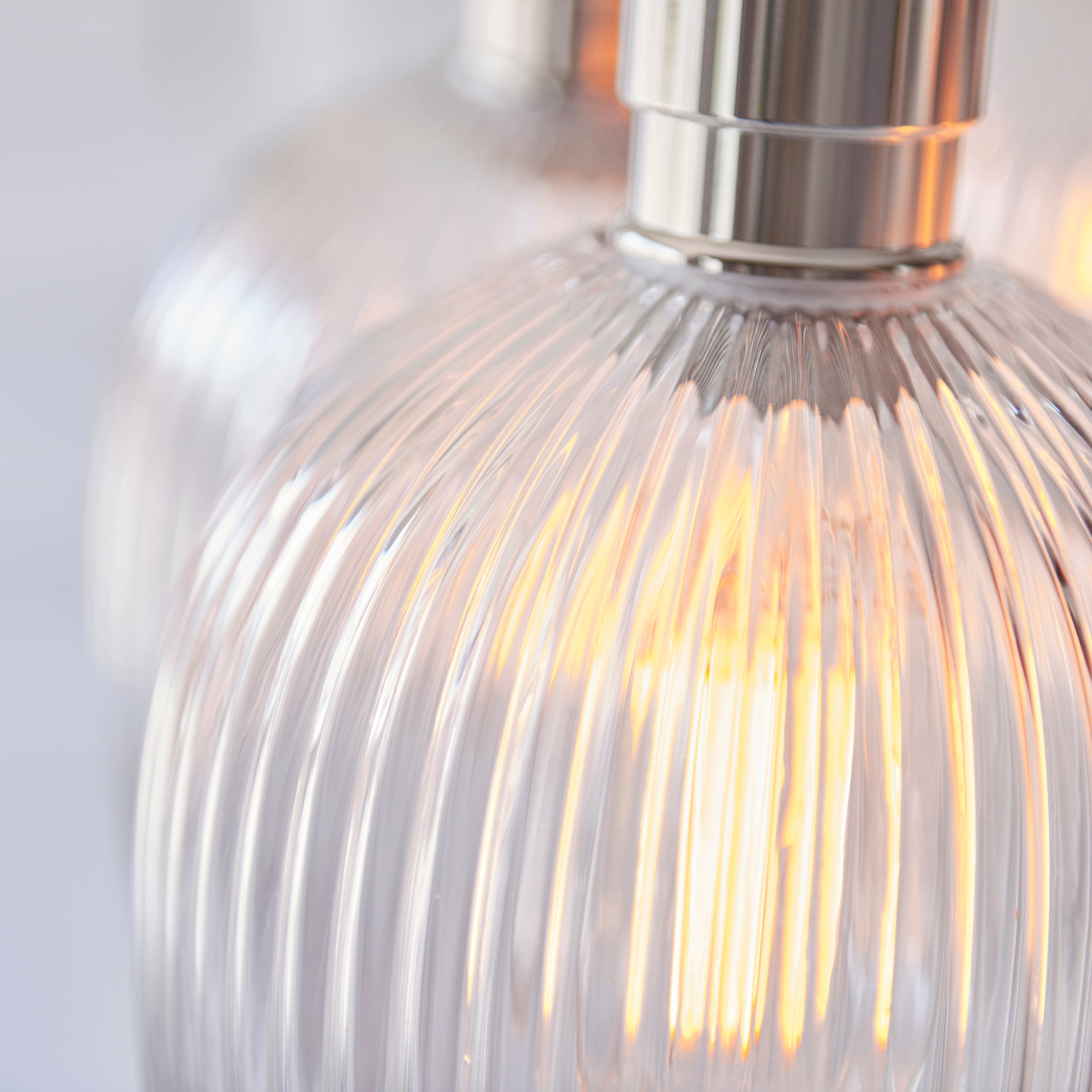 Utopia Finesse 7 Light Cluster Ceiling Pendant - Bright Nickel & Clear Ribbed Glass