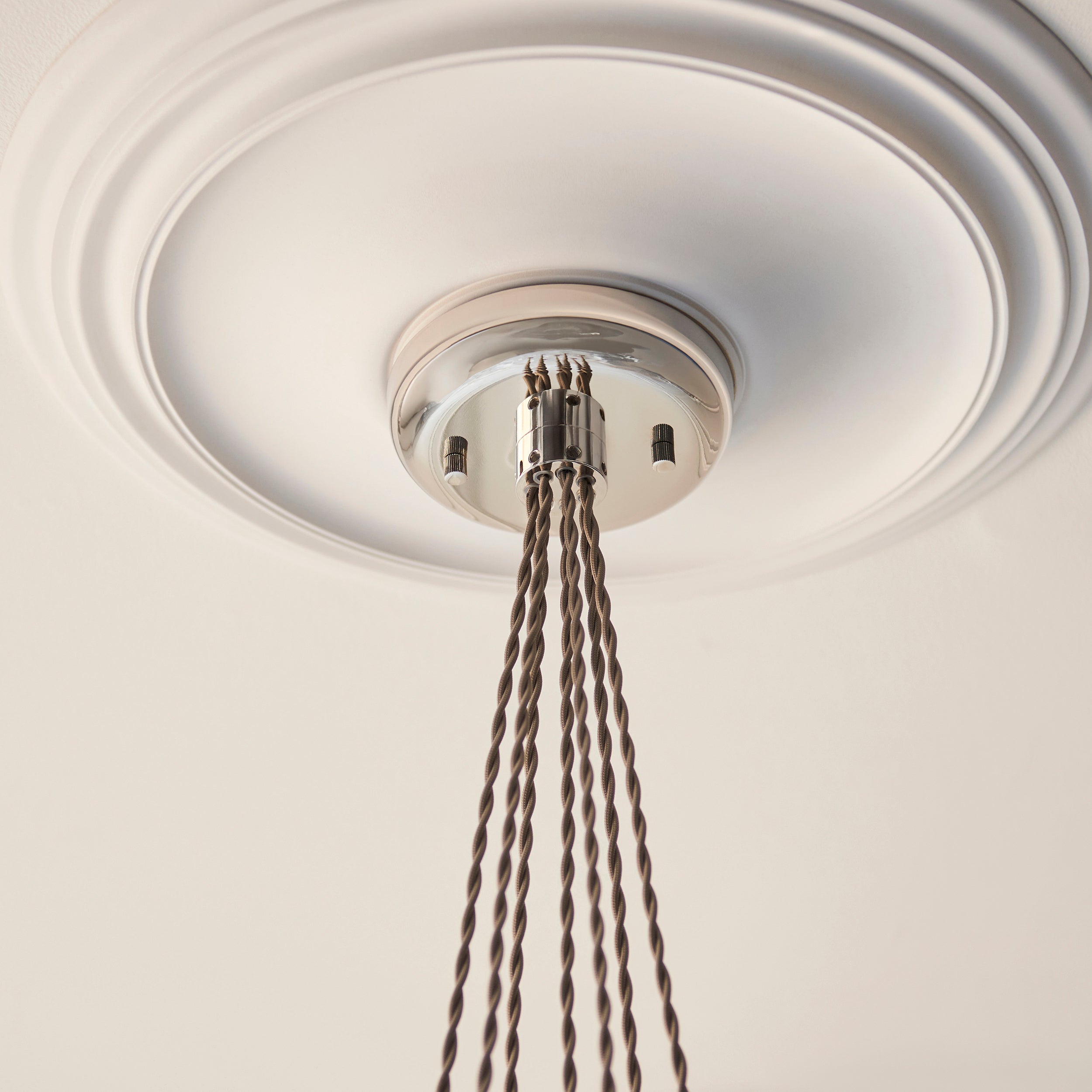 Utopia Finesse 7 Light Cluster Ceiling Pendant - Bright Nickel & Clear Ribbed Glass