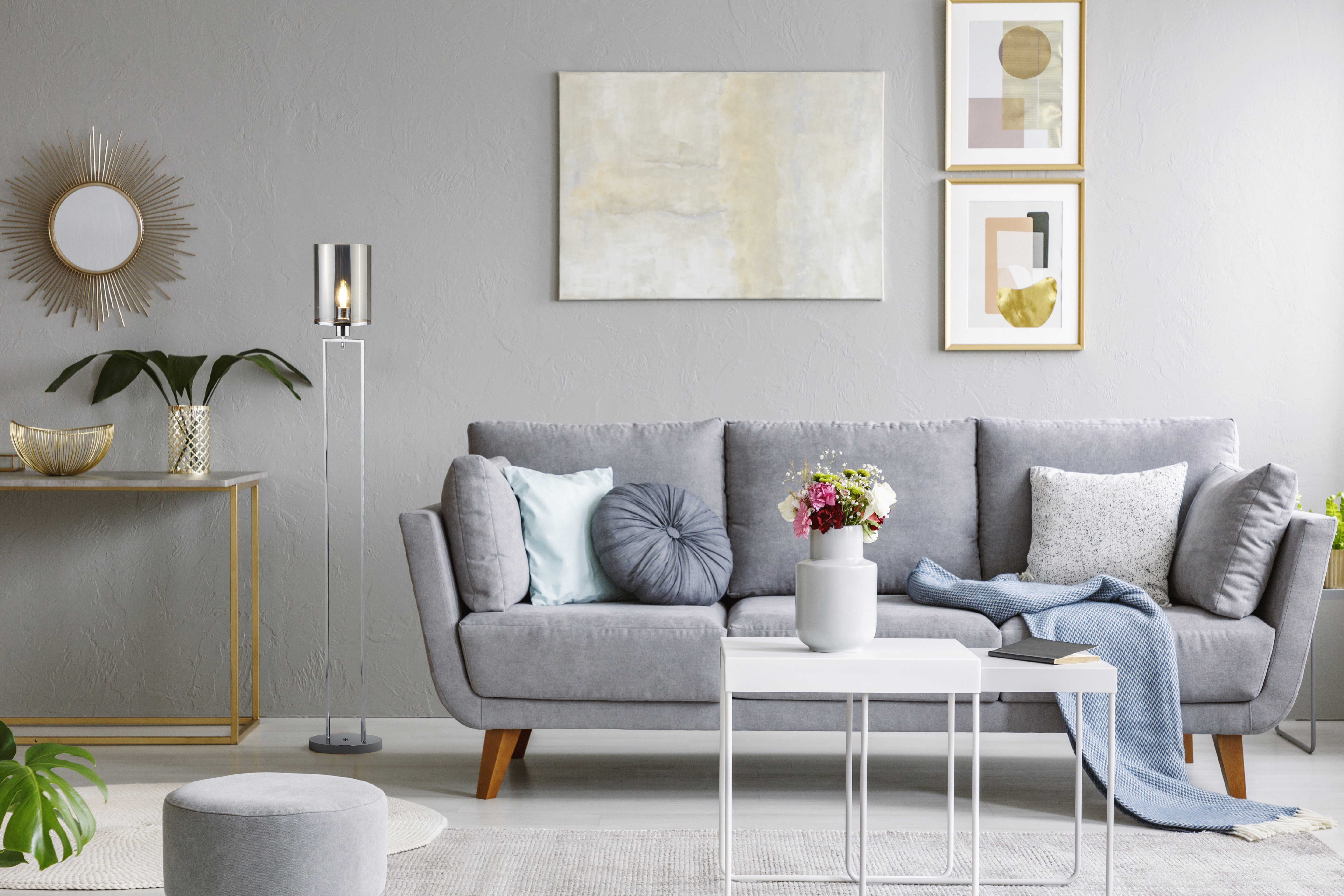 Searchlight Callow Floor Lamp - Chrome & Smoked Glass Shades