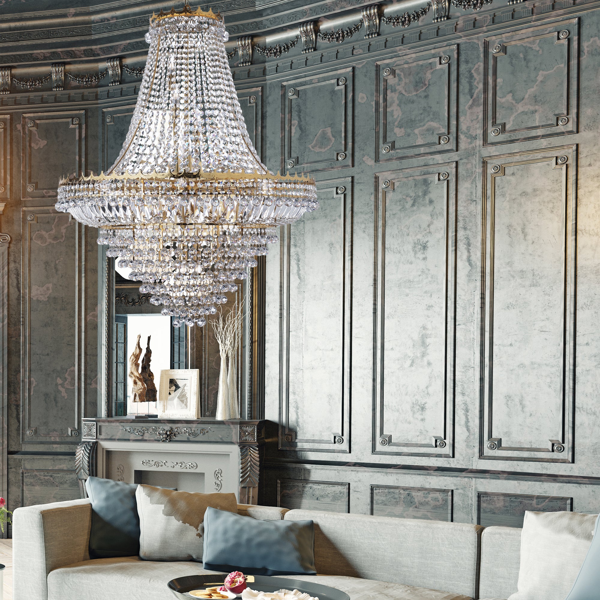 Searchlight Villas 19 Light Chandelier - Gold Metal & Crystal