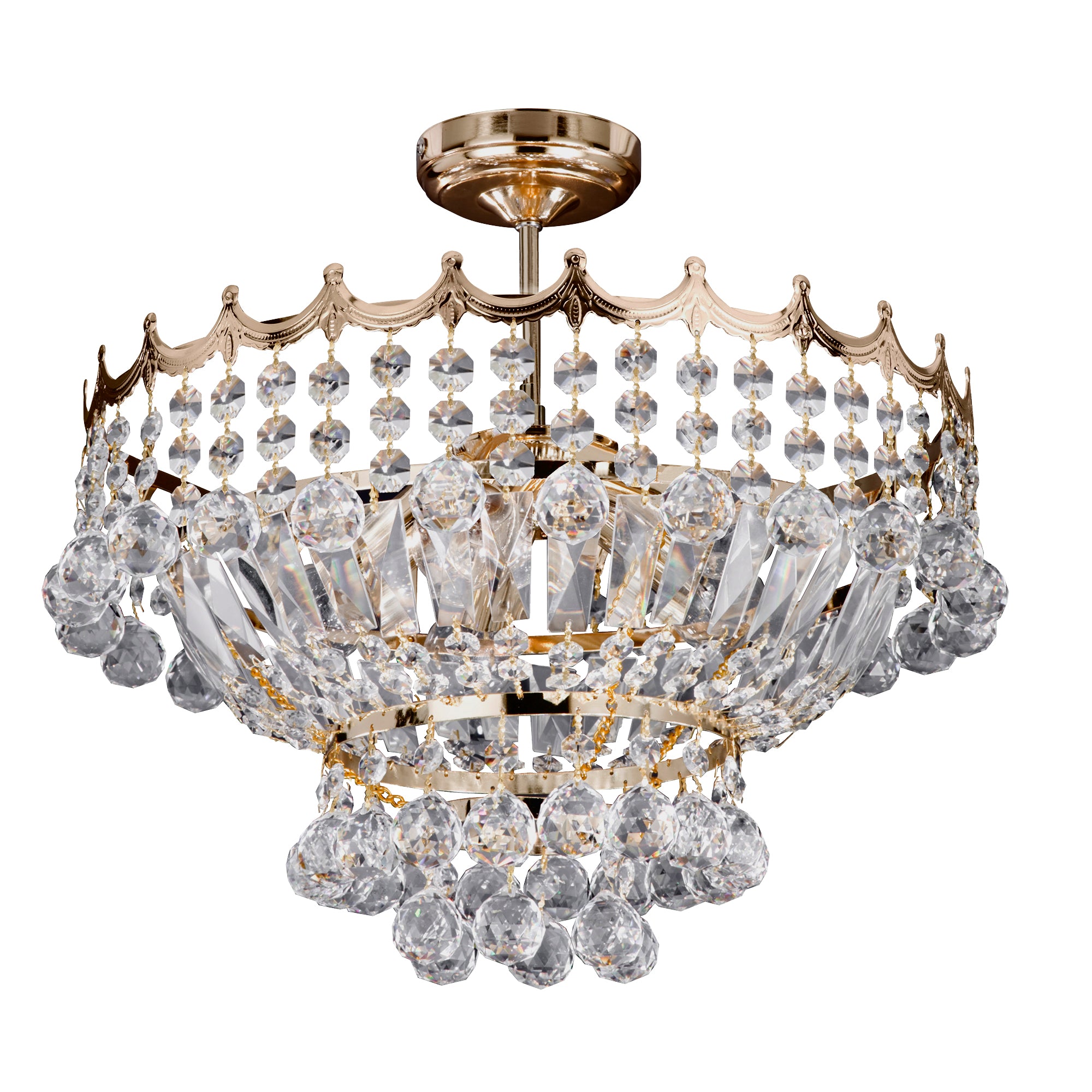 Searchlight Villas 5 Light Semi-Flush Light - Gold Frame & Crystal