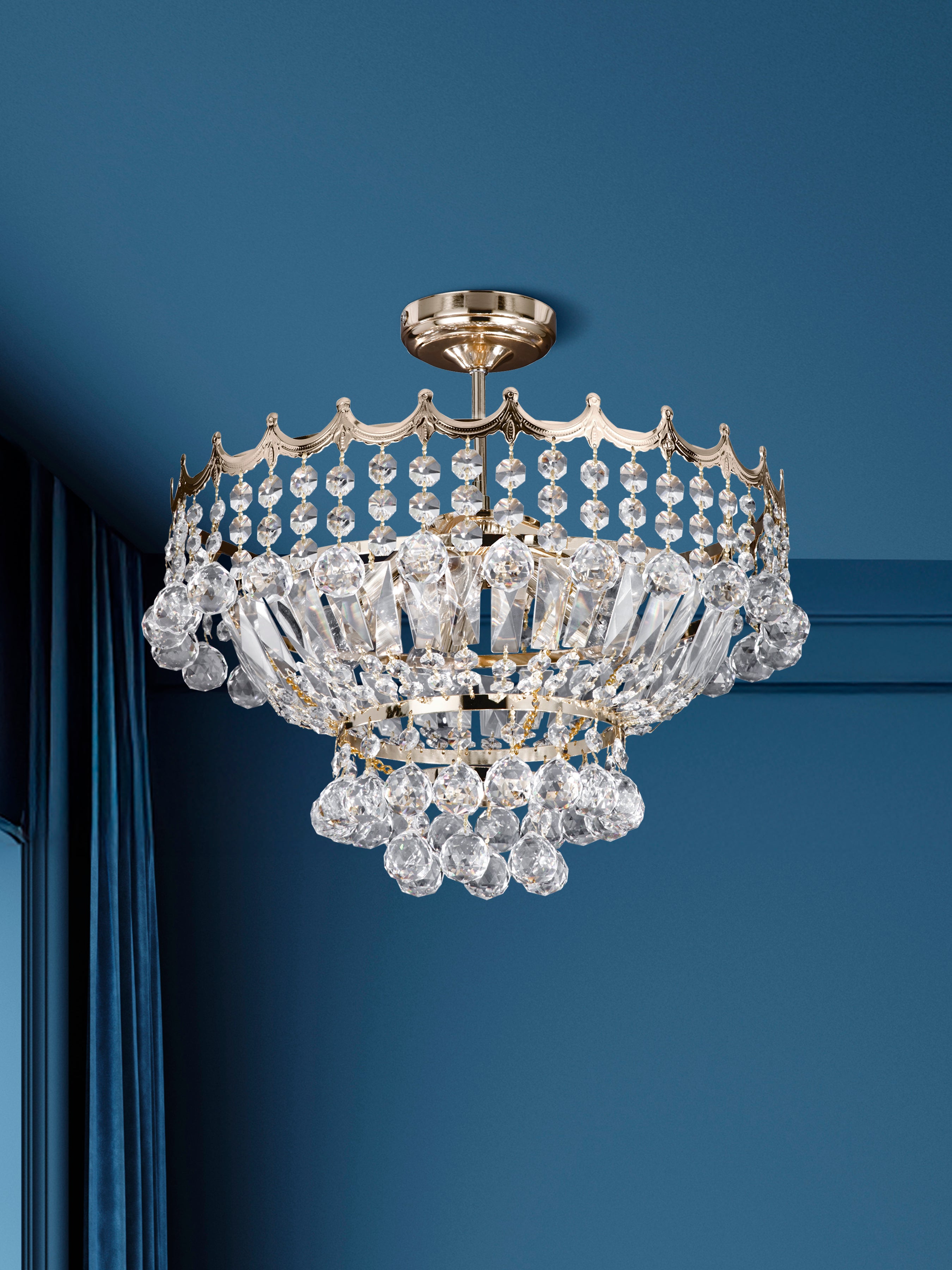 Searchlight Villas 5 Light Semi-Flush Light - Gold Frame & Crystal