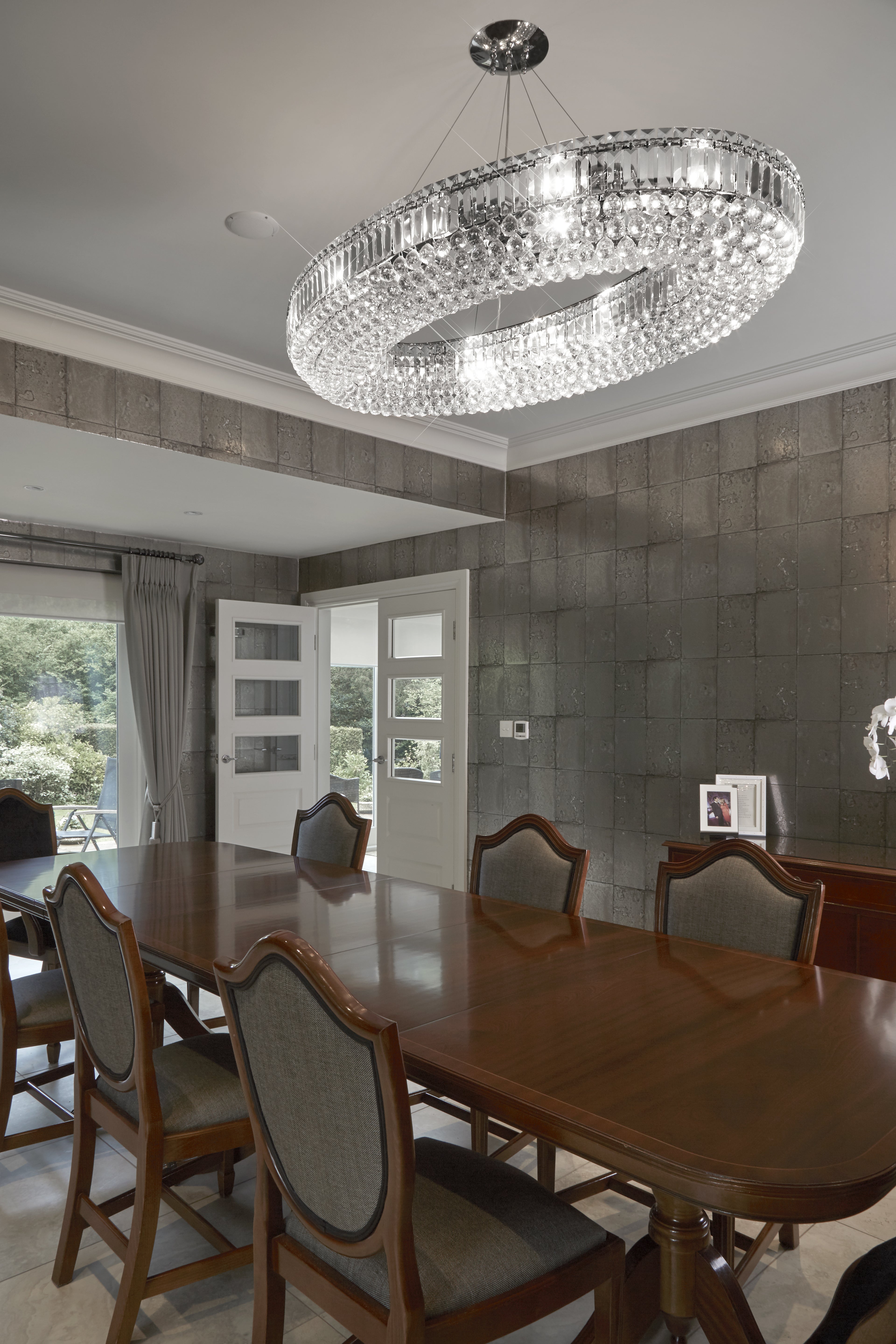 Searchlight Vivian 24 Light Oval Pendant - Chrome, Clear Coffin & Ball Drops