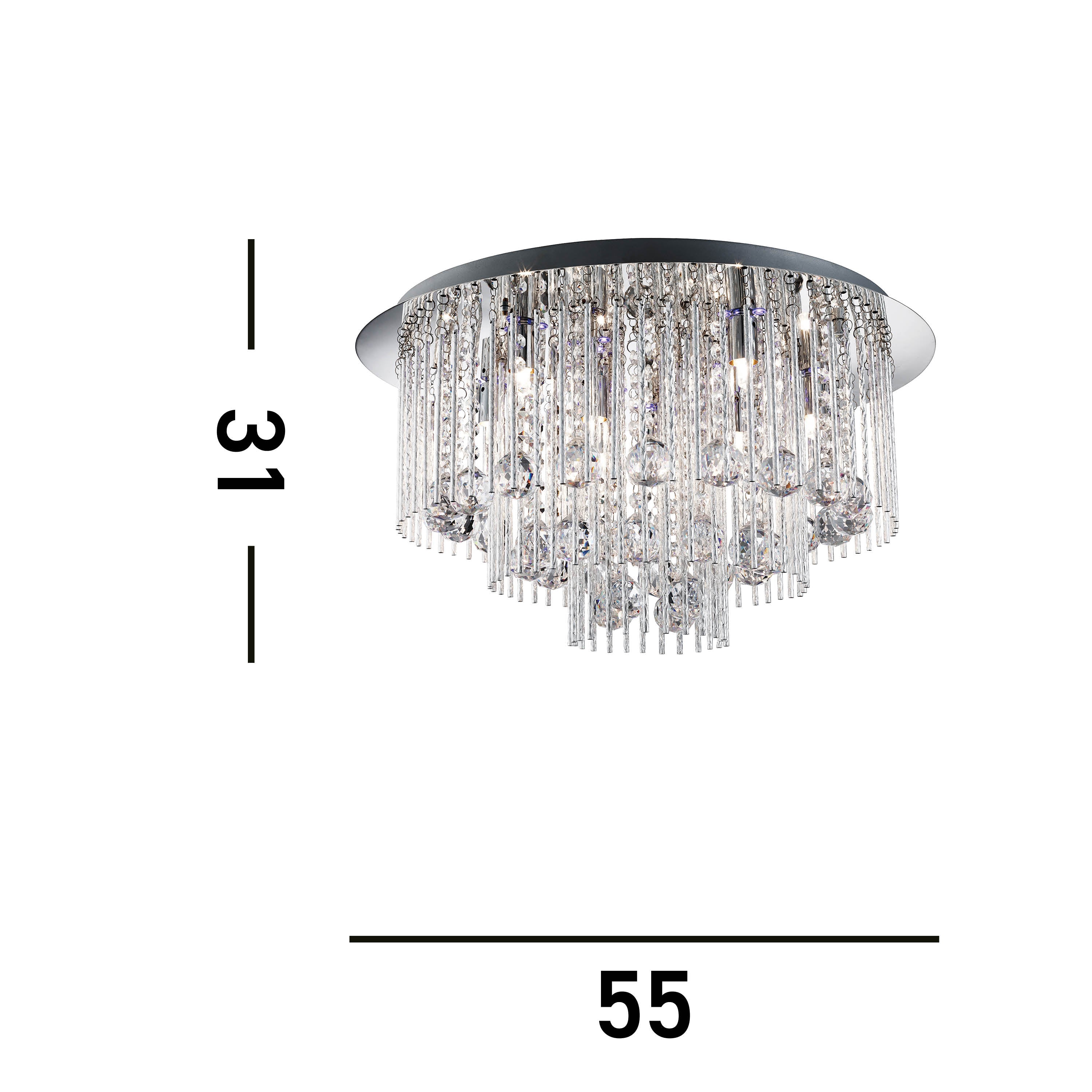 Searchlight Barrington 8 Light Blue LED Ceiling Flush - Chrome & Crystal