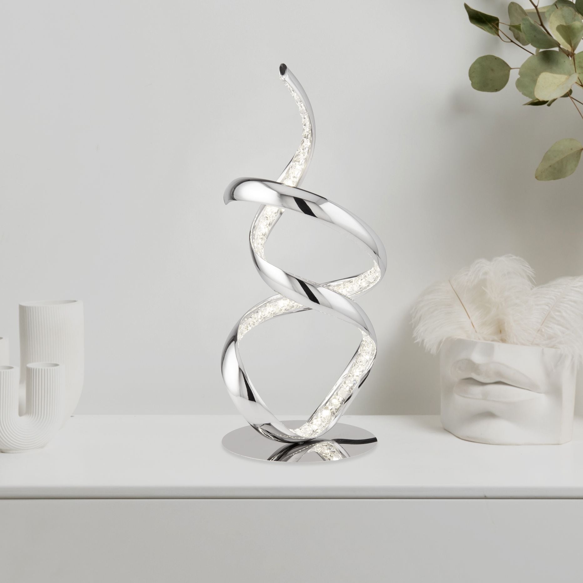 Searchlight Tennyson Arm LED Table Lamp - Chrome & Clear Crystal