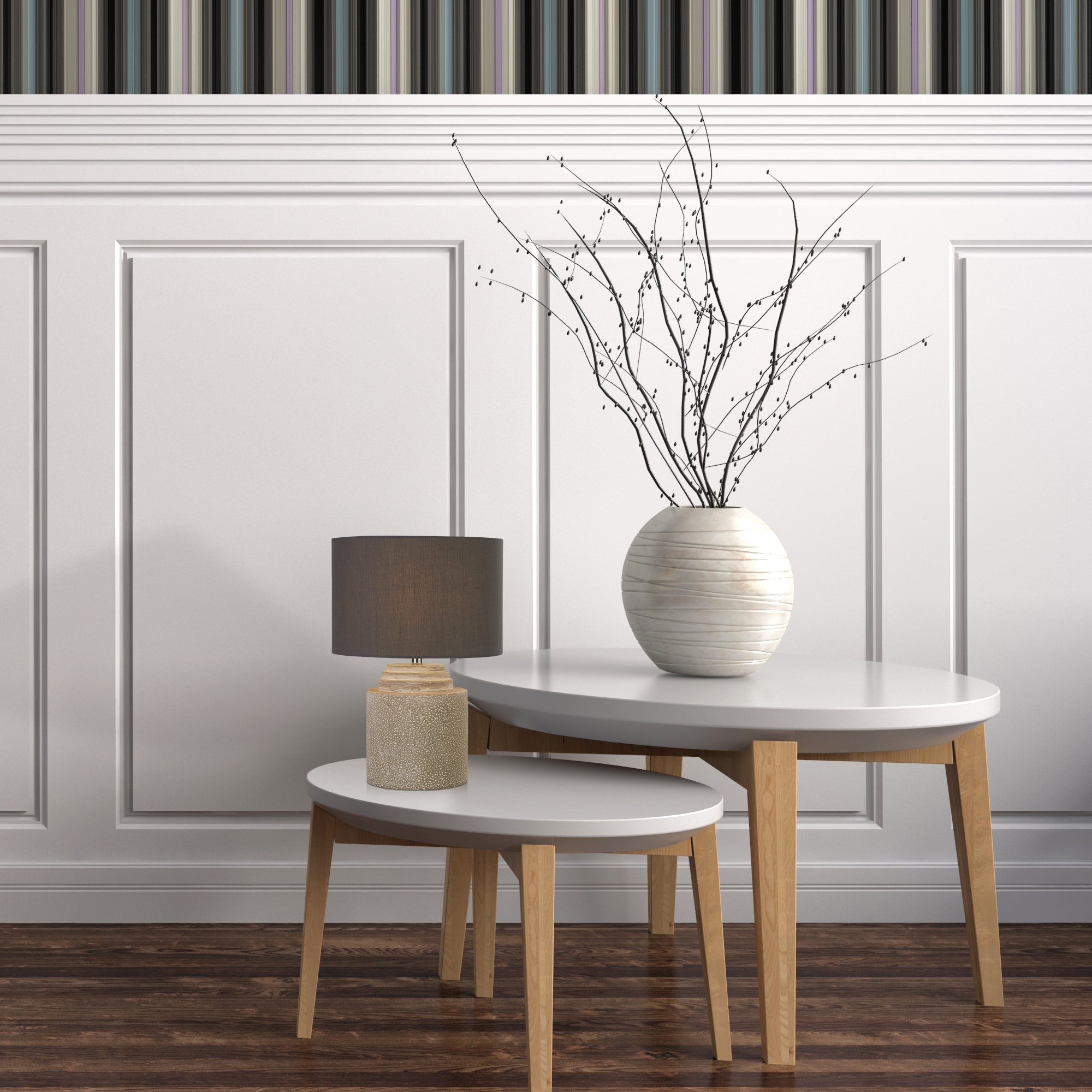 Searchlight Zante Table Lamp - Cement Base & Fabric Shade