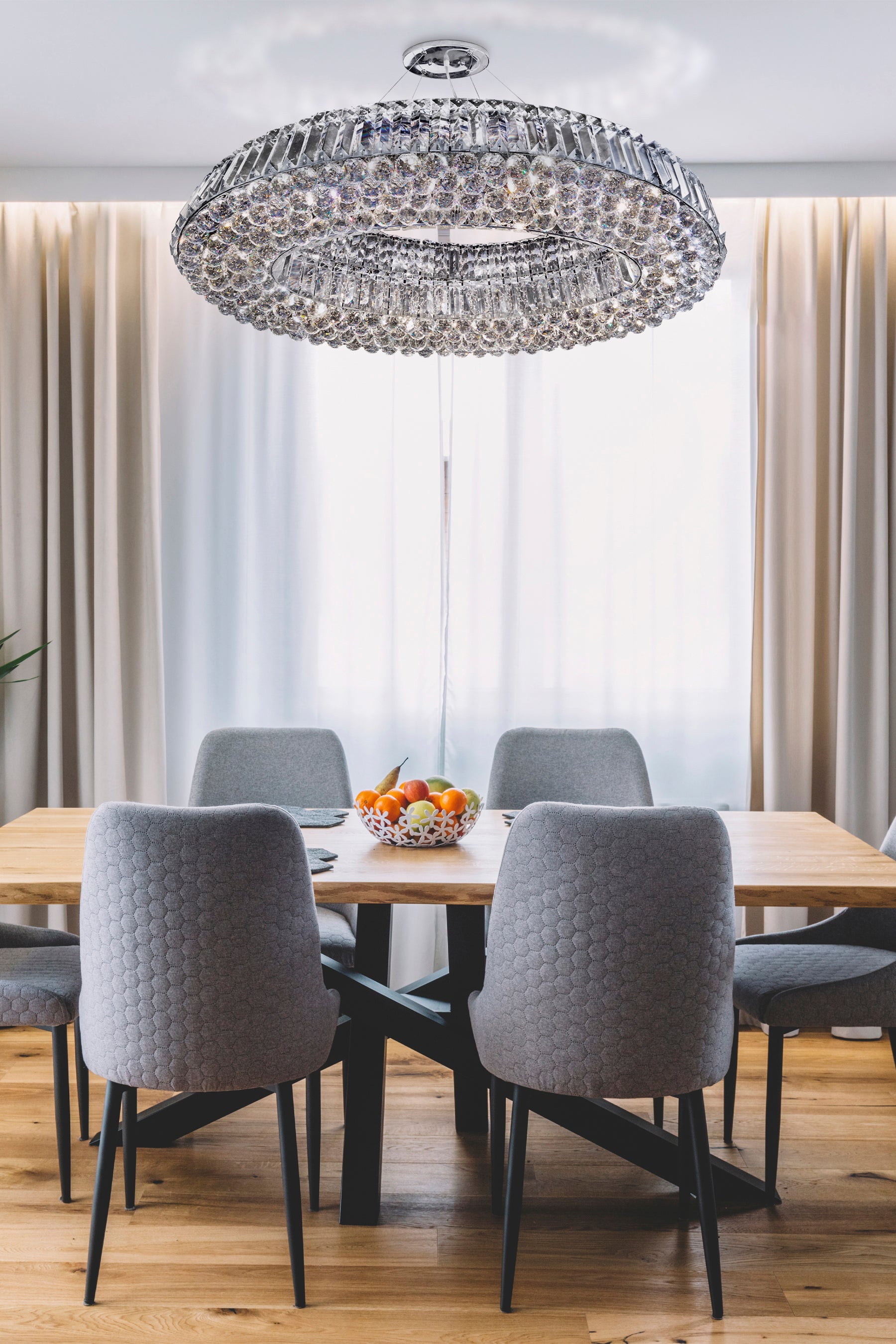 Searchlight Vivian Oval 10 Light Pendant - Chrome, Clear Coffin & Ball Drops