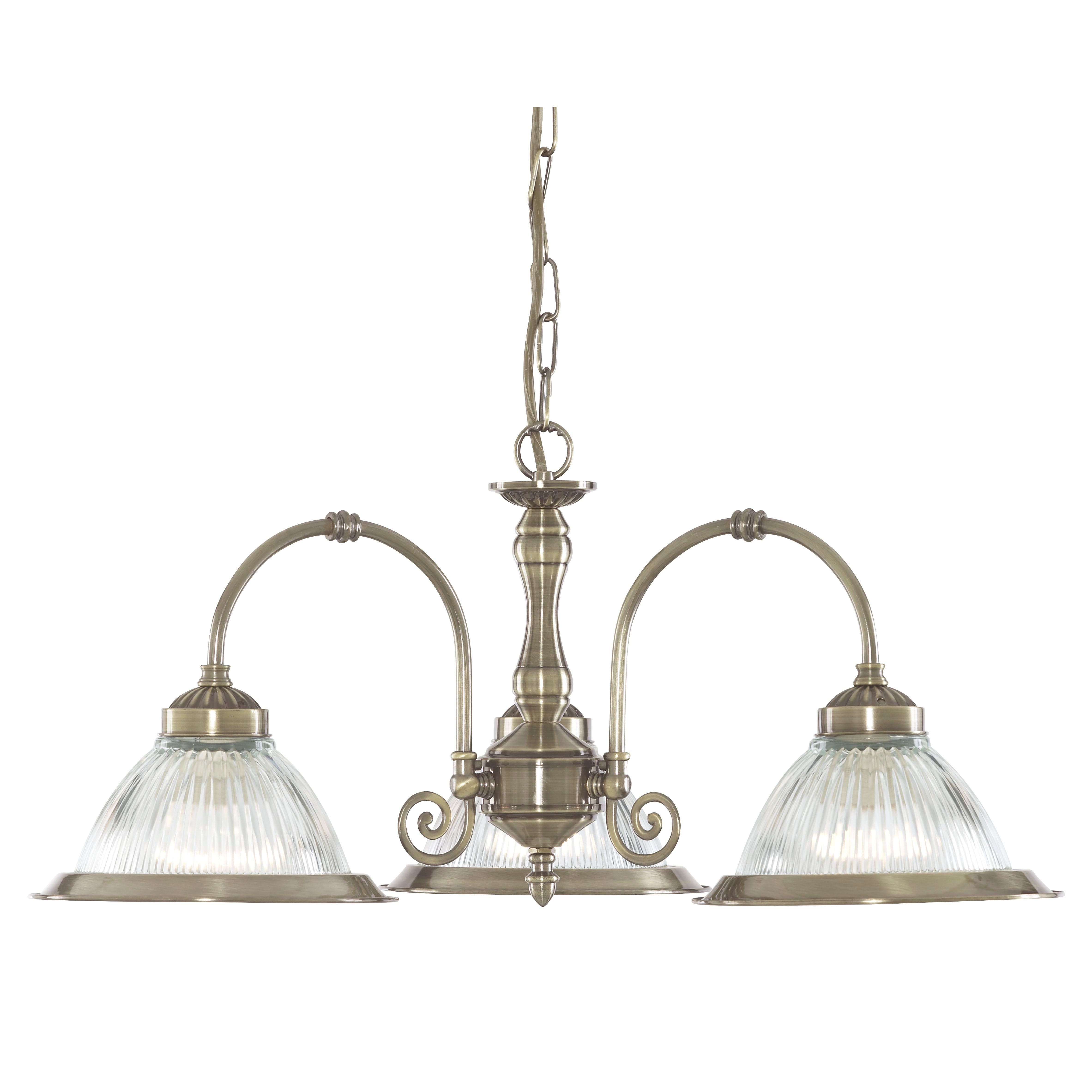 Searchlight Aintree 3 Light Ceiling Pendant - Antique Brass & Glass