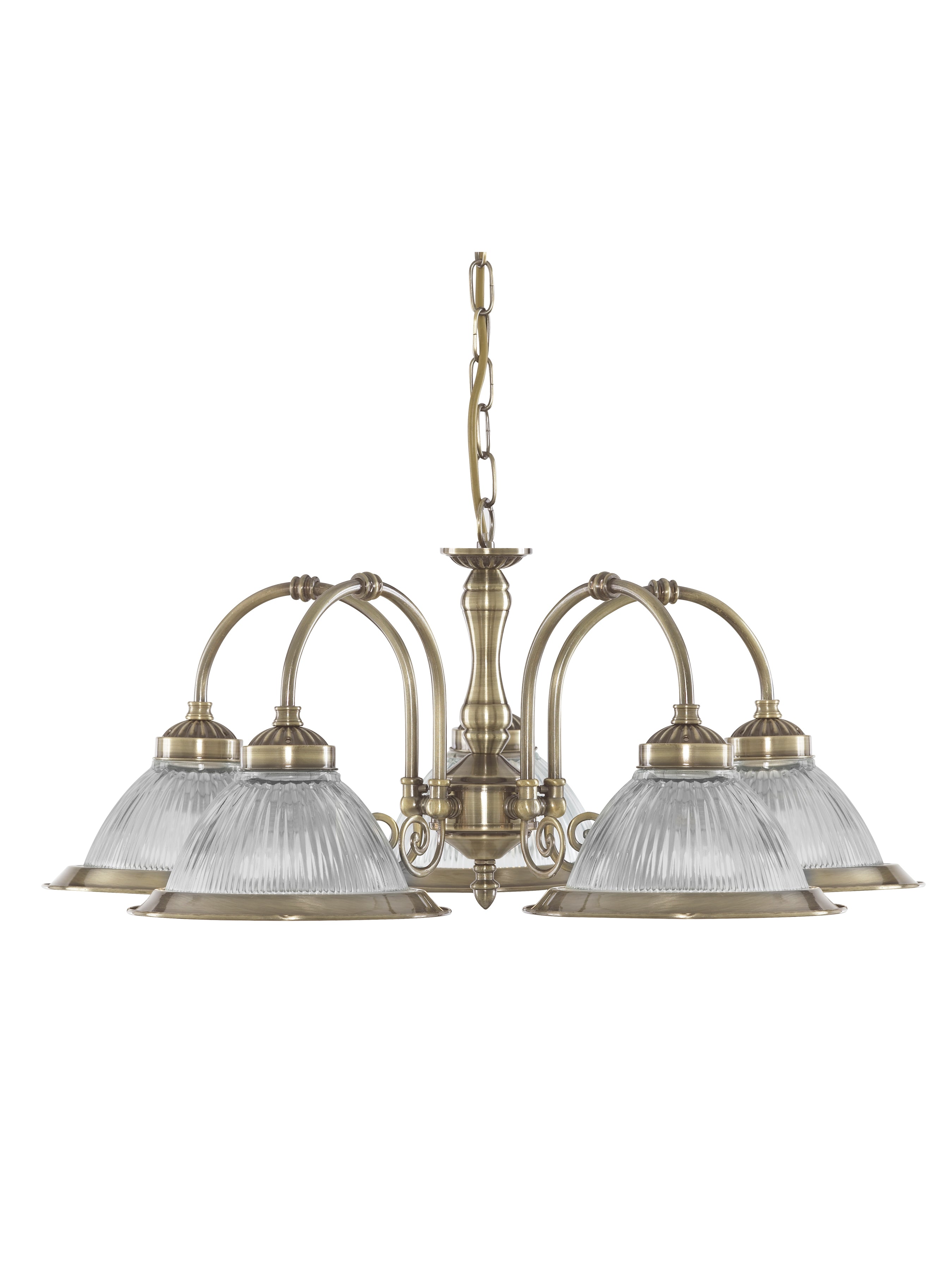 Searchlight Aintree 5 Light Ceiling Pendant - Antique Brass & Glass