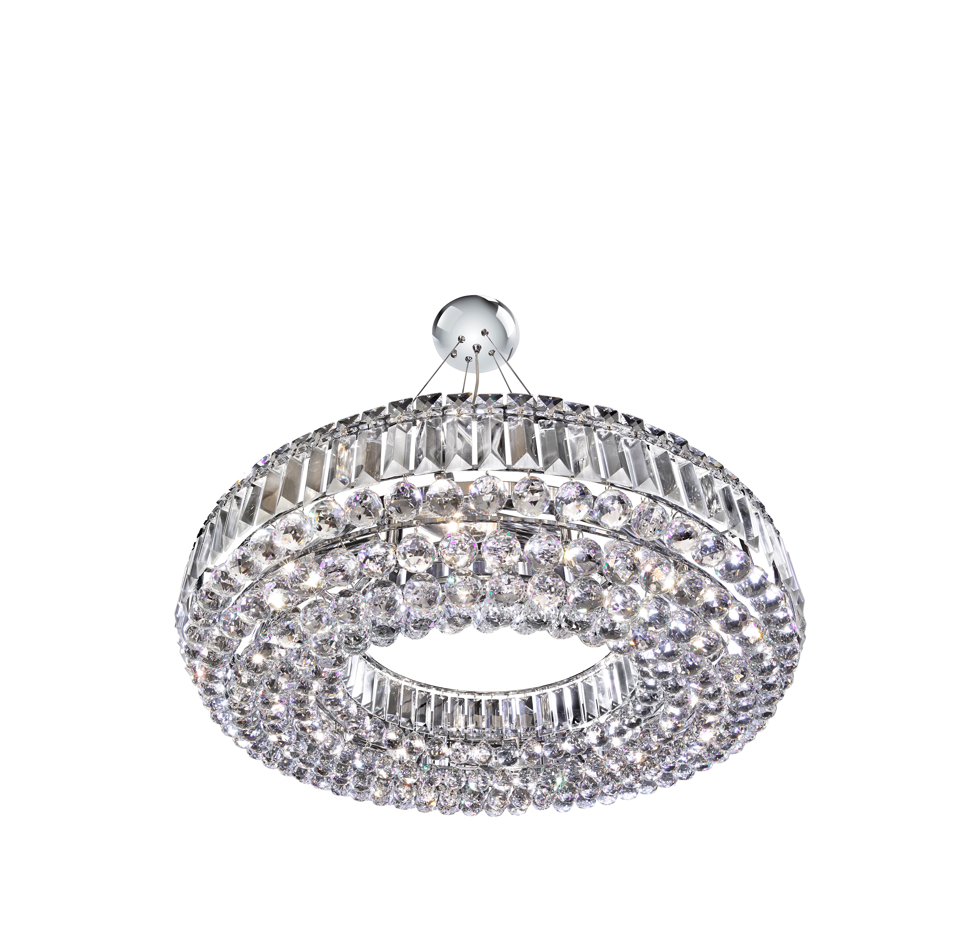 Searchlight Vivian Circular 10 Light Pendant - Chrome, Clear Coffin & Ball Drops