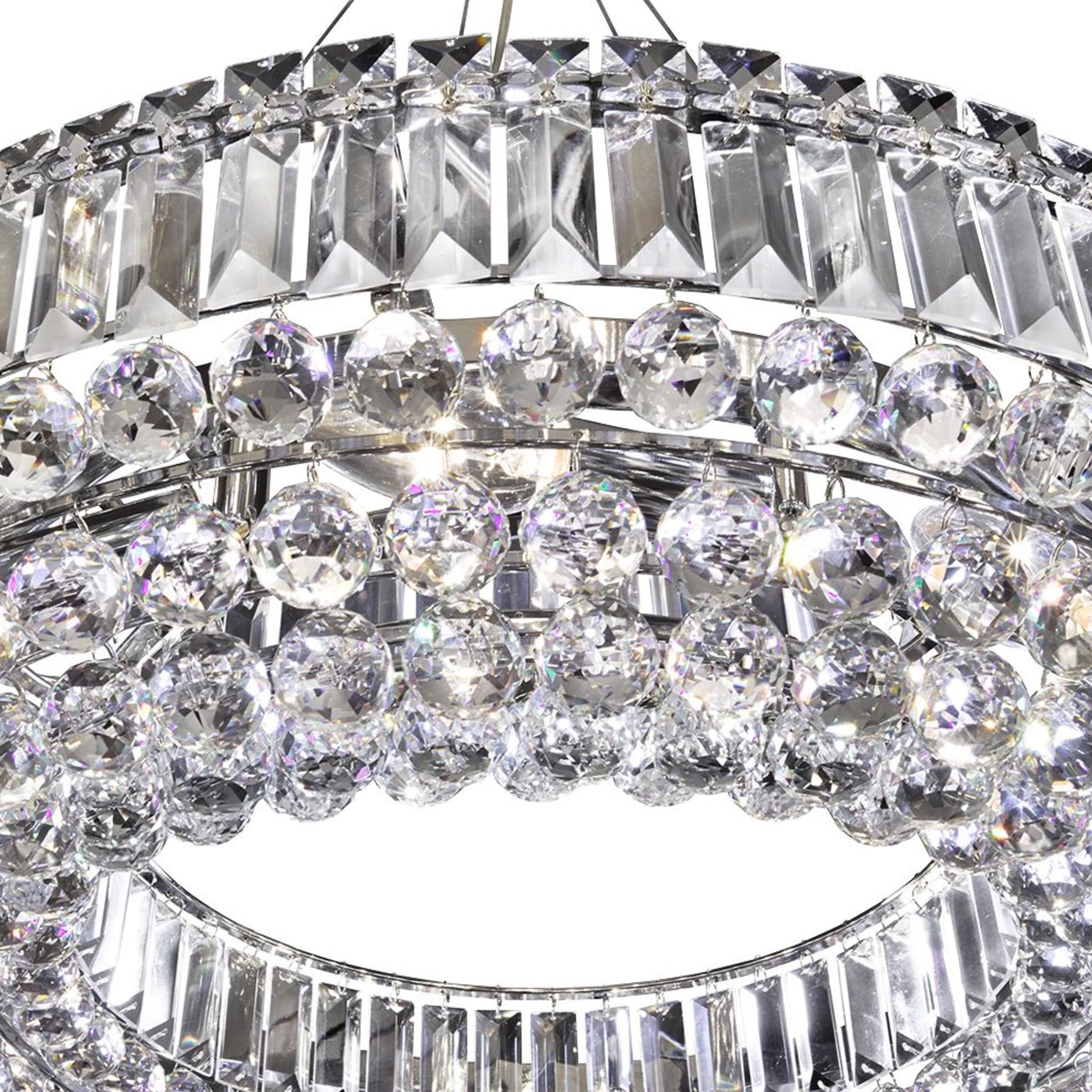 Searchlight Vivian Circular 10 Light Pendant - Chrome, Clear Coffin & Ball Drops